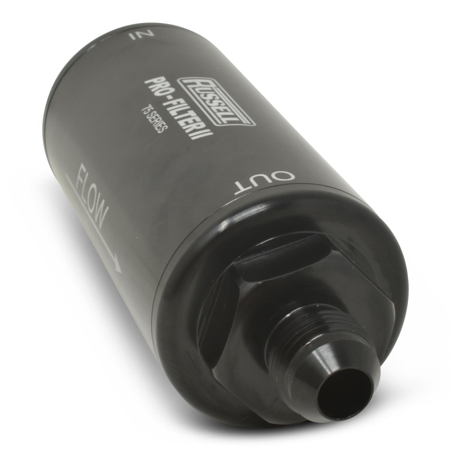 Russell ProFilter 2 100 Microns Fuel Filter with -10 AN Inlet Size 751010 Filter, Pro-Filter 2, 75 Series, Male In/Out, Microns, 6.25 in. Length, Aluminum, Black, Each thumbnail 4