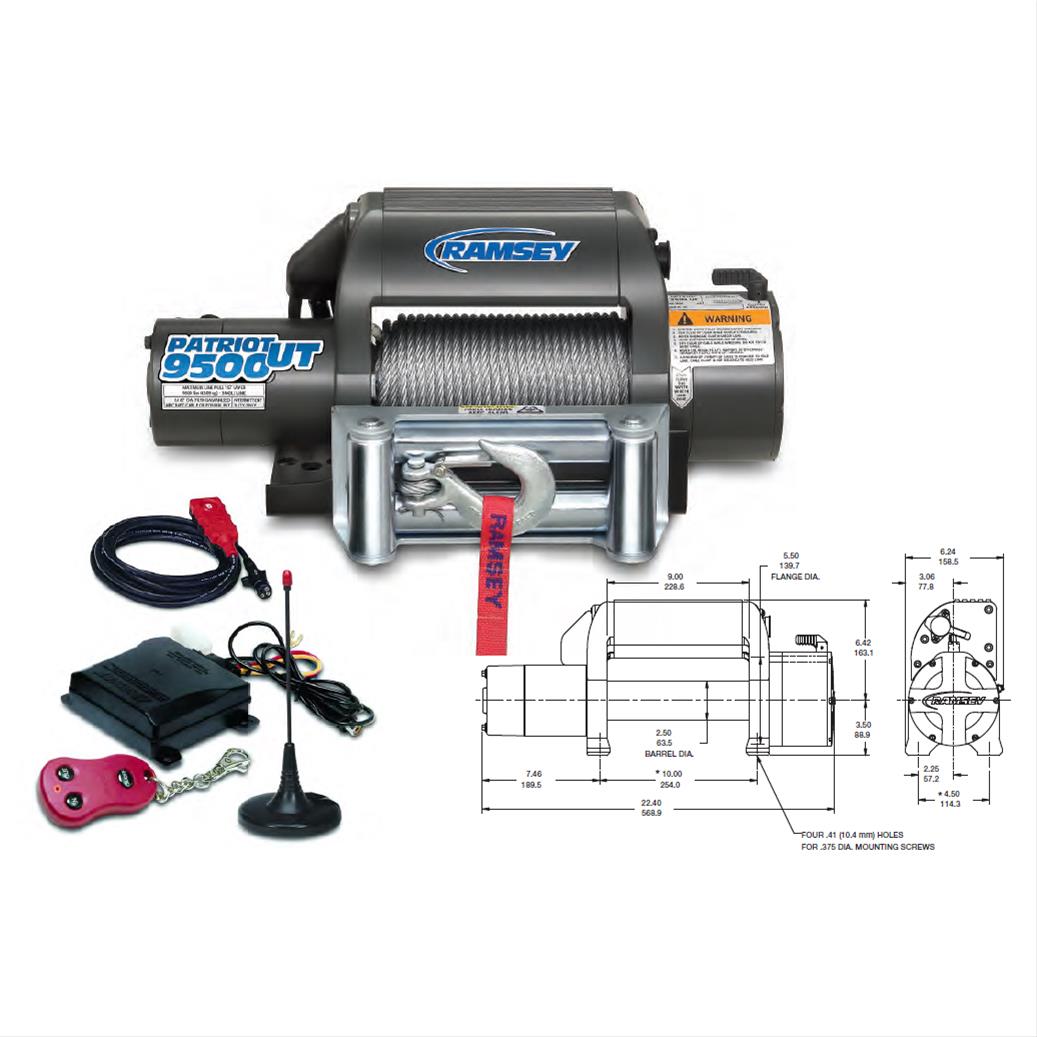 Ramsey Patriot 12-Volt Front-Mount Winch with Wireless Remote with 9500-Pound Capacity 