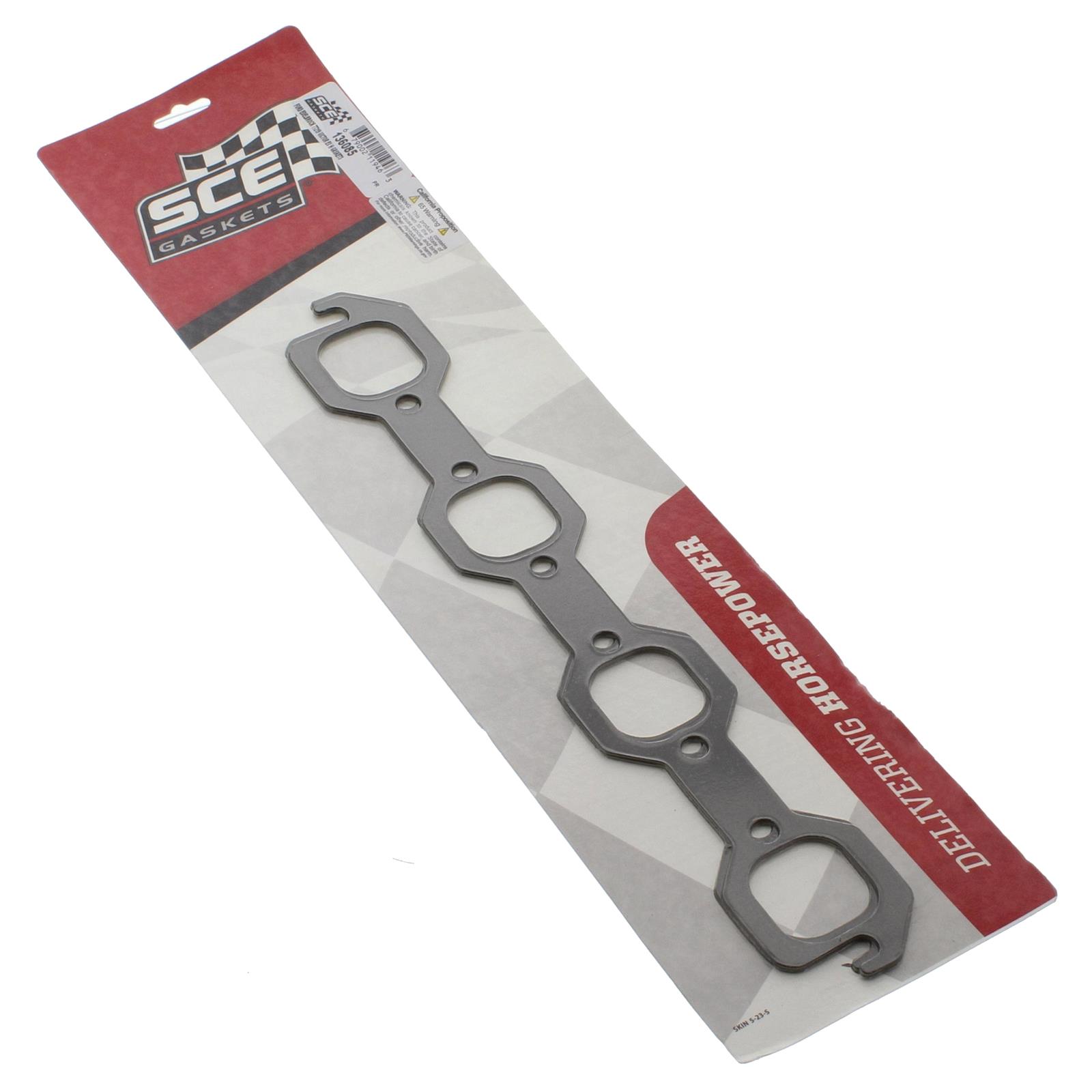 SCE AccuSeal E Exhaust Gaskets 136085 Header and Manifold Gaskets, E, Graphite/Kevlar®, Square Port, for Edelbrock Victor 7219 Heads, Ford, Small Block Windsor, Pair