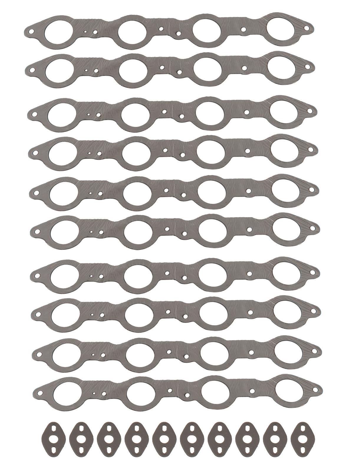 SCE AccuSeal E Dyno-Paks 19081-10 Exhaust Gaskets, Header and Exhaust Manifold, Dyno-Paks, Graphite/Kevlar®, Round Port, Chevrolet, 5.7L LS, Set of 10 Pairs