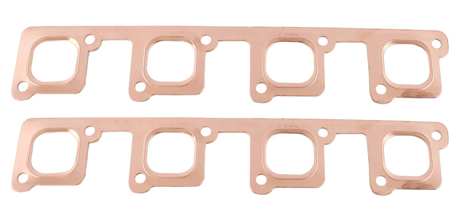 SCE Pro Copper Embossed Exhaust Gaskets 4045 Header and Manifold Gaskets, Embossed, Square Port, Fits Ford Blue Thunder Small Block Heads, Ford, 289/302/351W, Pair