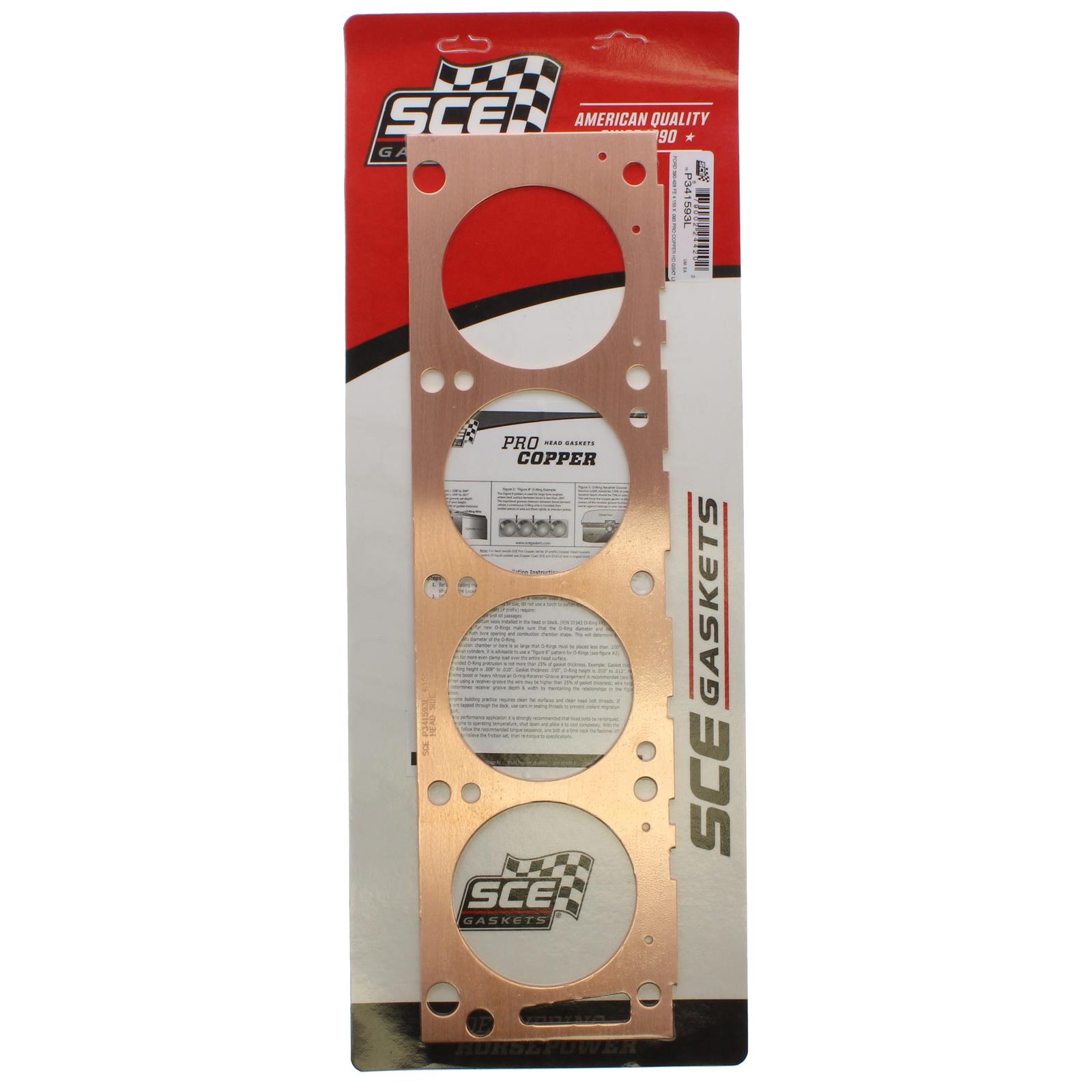 SCE Pro Copper Head Gaskets P341593L Gasket, Copper, 4.155 in. Bore, 0.093 in. Thickness, Ford, 352, 390, 428, Each