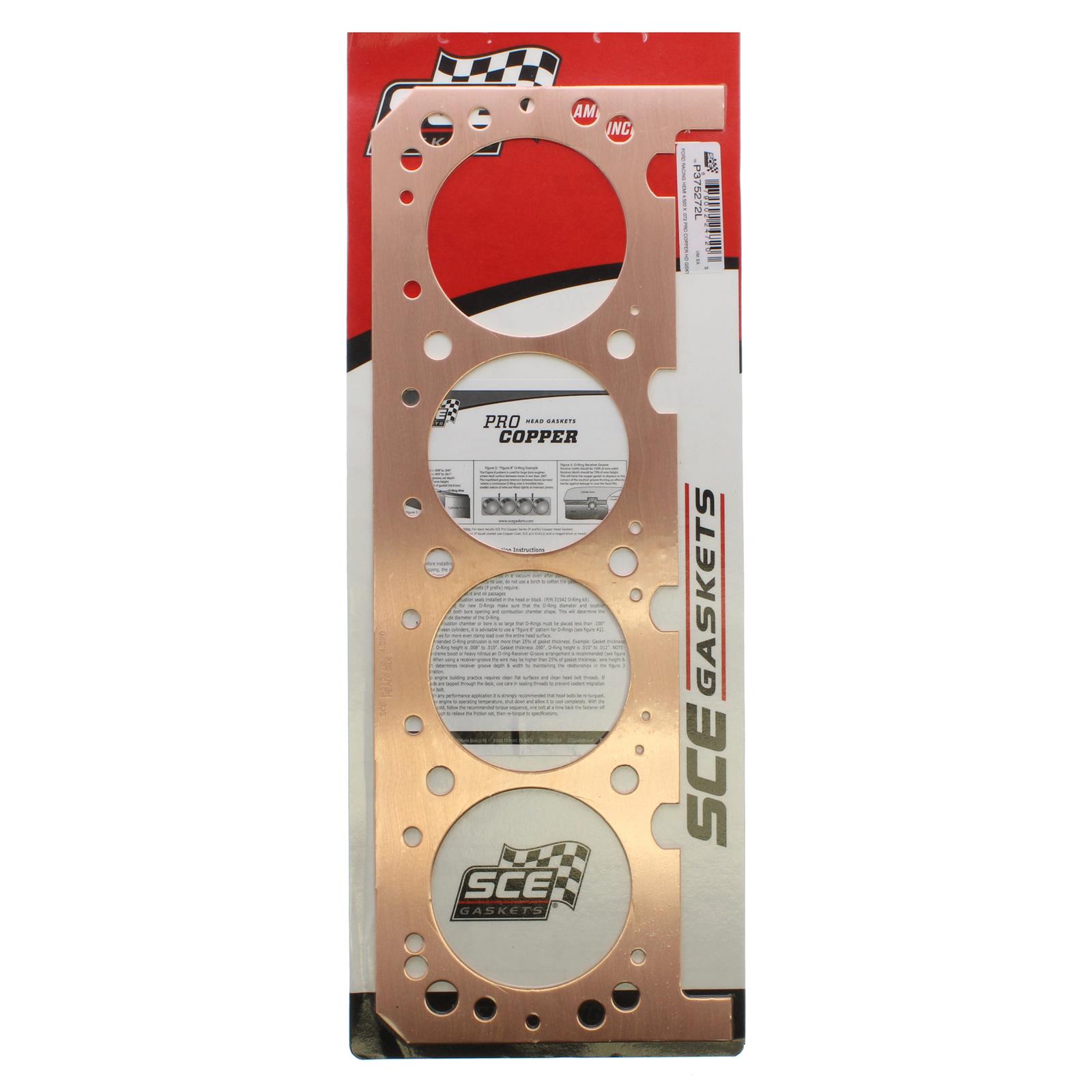 SCE Pro Copper Head Gaskets P375272L Gaskets, Copper, 4.520 in. Bore, 0.072 in. Compressed Thickness, Left Side, Ford 429 Hemi, C & C and 429 Hemi Aluminum Block, Each
