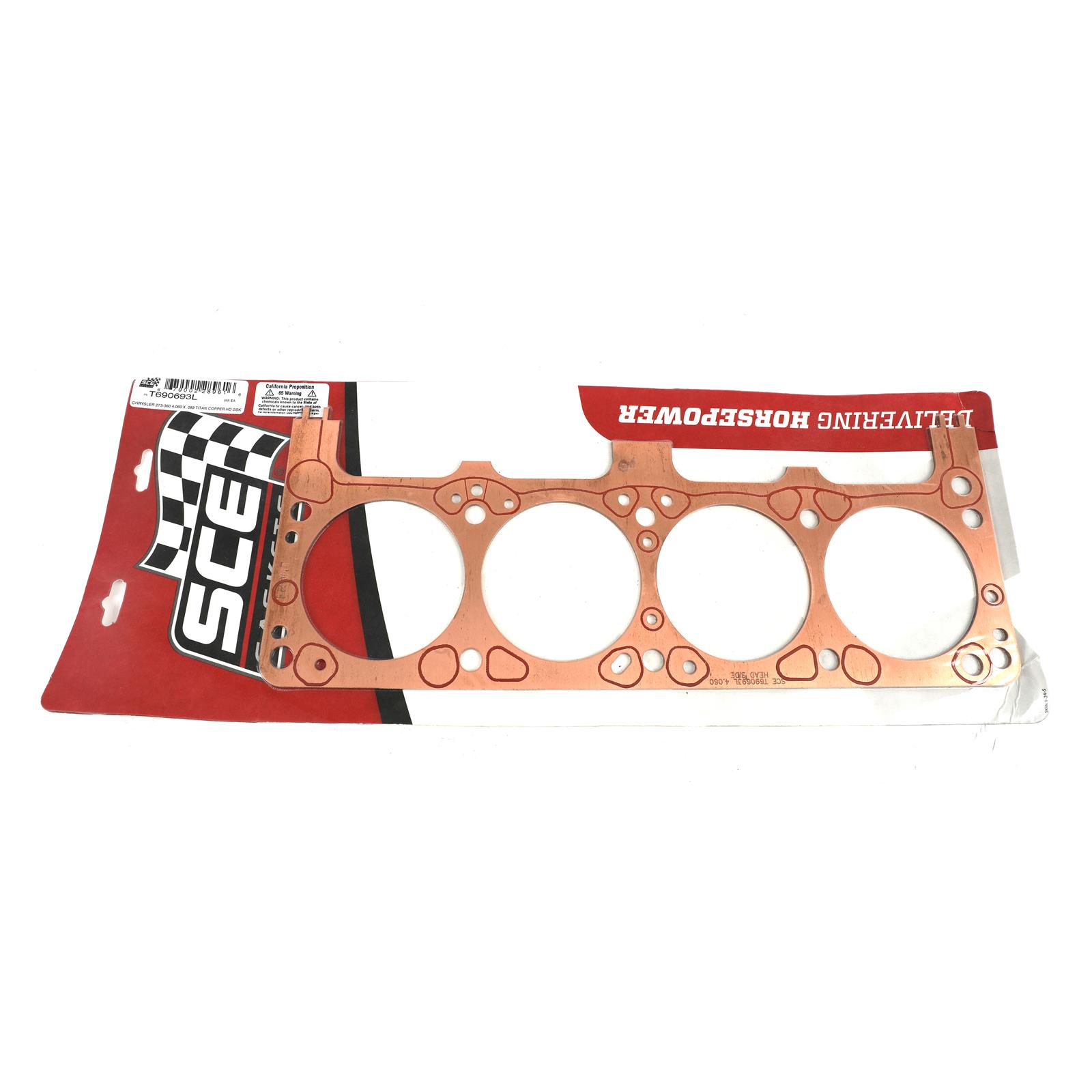 SCE Titan Copper Head Gaskets T690693L Gaskets, Copper, 4.060 in. Bore, 0.093 in. Compressed Thickness, Left Side, Chrysler, Dodge, Plymouth, 5.9L Small Block LA, Each