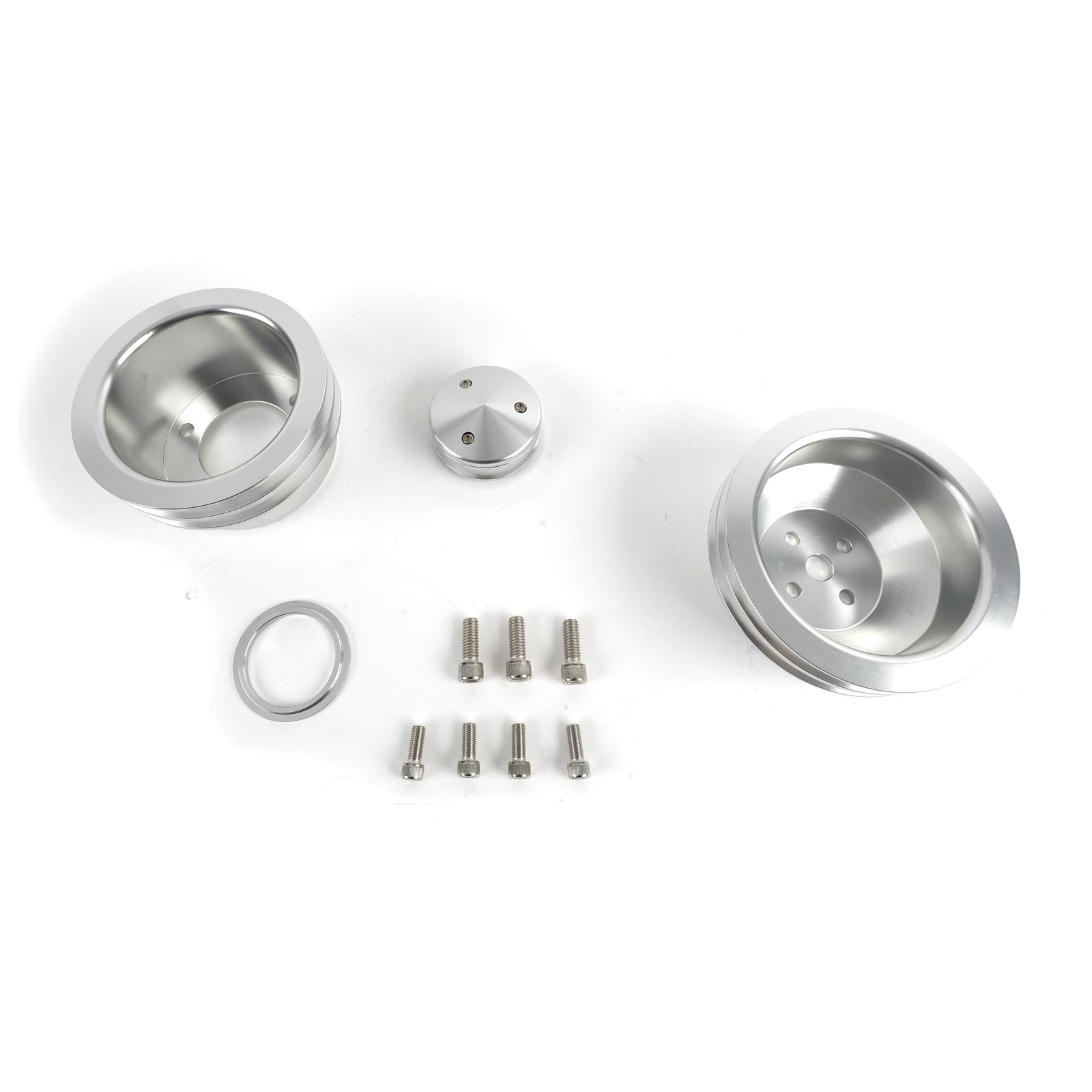 Scott Drake Engine Pulley Sets B-F102 Set, V-Belt, Aluminum, Clear Powdercoated, Ford, 289/302/351W, Set of 3