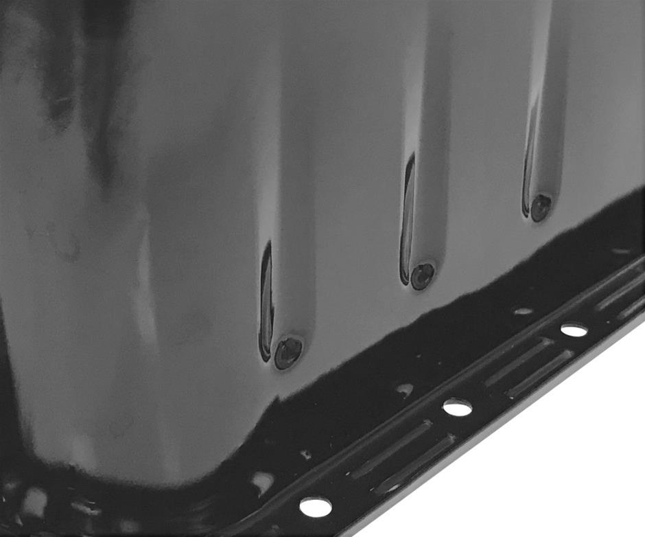 Scott Drake Oil Pans C5AZ-6675-BK Pans, Stock Style, Front Wet Sump, 5.00 qt. Capacity, Steel, Black, 3.000 in. Maximum Stroke with OE Rod, Ford, 4.3L, 4.7L, 5.0L, Each thumbnail 2