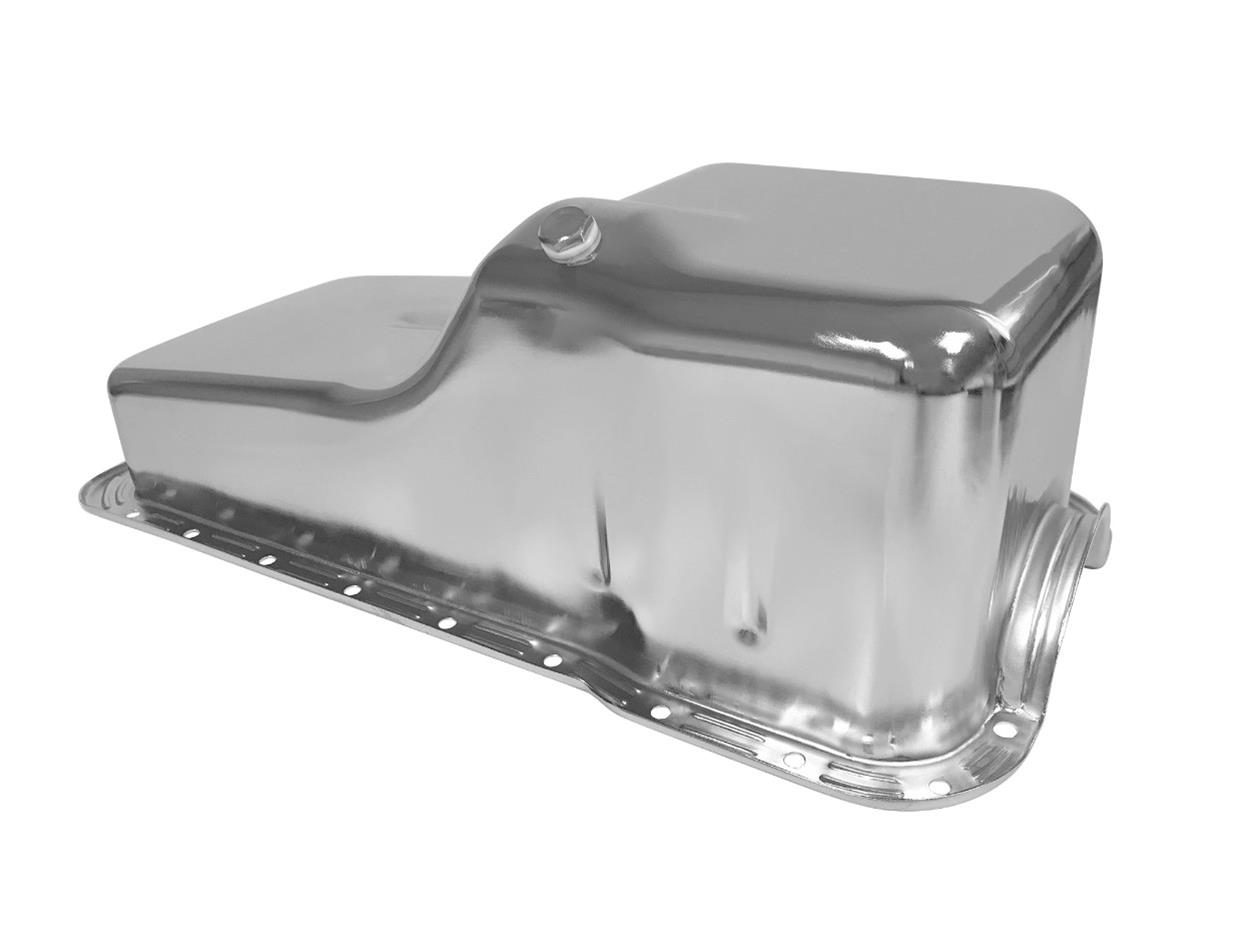 Scott Drake Oil Pans C5AZ-6675-C Pans, Stock Style, Front Wet Sump, 5.00 qt. Capacity, Steel, Chrome, Ford, 4.3L, 4.7L, 5.0L, Each
