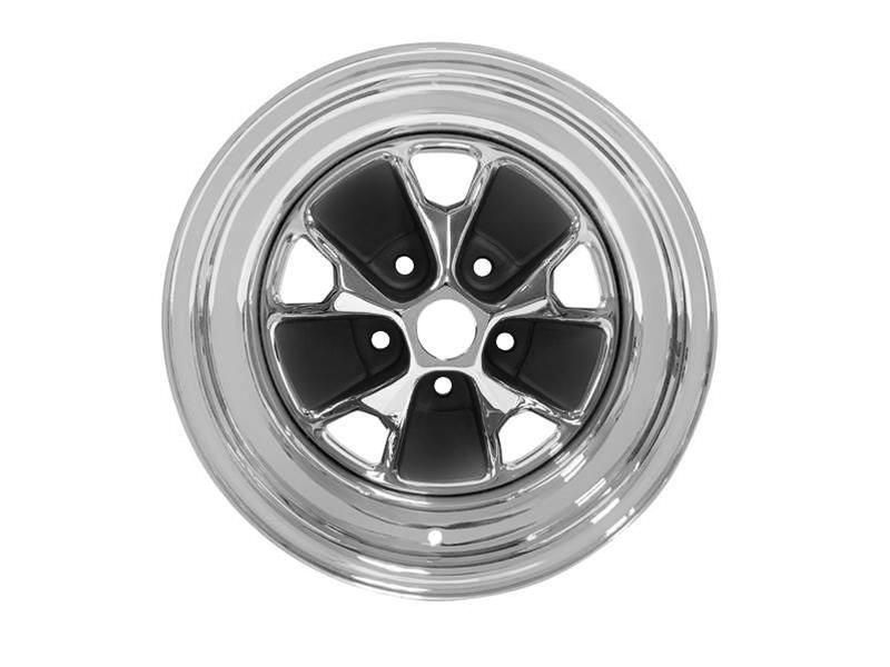 Scott Drake 1965-67 Mustang Styled Steel Wheels 14x7 Wheels, Wheels, 14 in. x 7.00 in., Steel, Chrome, 5 x 114.3mm Bolt Circle, 4.00 in. Backspacing, Each