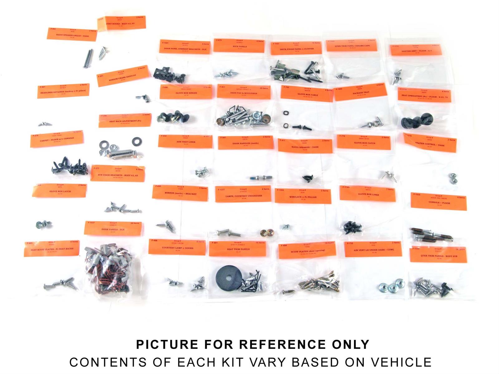 Scott Drake Interior Fastener Kits KIT-67Z-63B Trim Panel Fasteners, Interior, Deluxe, Stainless Steel, Ford, Fastback Only, Kit