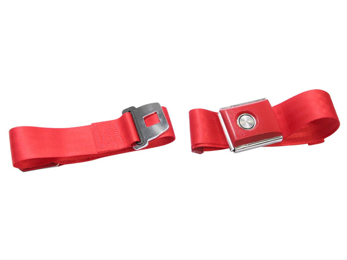 Scott Drake Push Button Seat Belts SB-BR-PBSB Belts, Lap, Button, Bright Red, Ford, Each