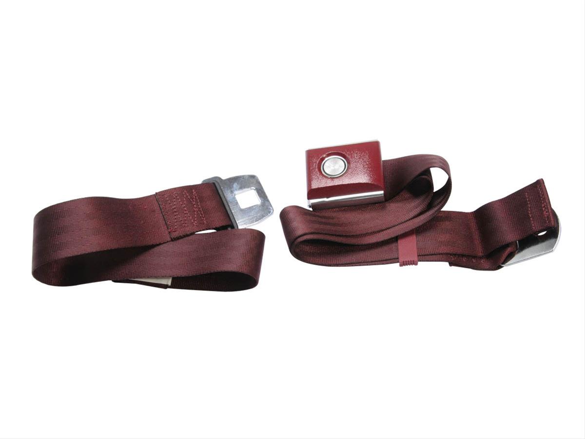 Scott Drake Push Button Seat Belts SB-MR-PBSB Belts, Lap, Button, Maroon, Ford, Each