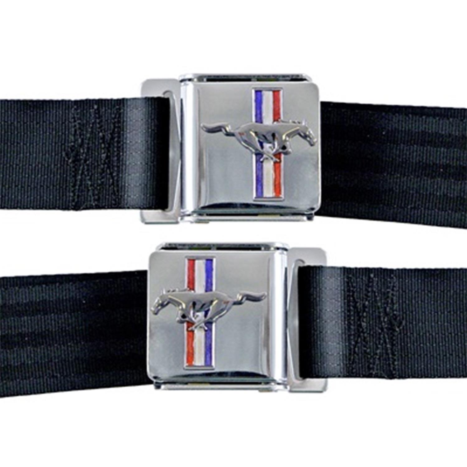 Scott Drake Mustang Emblem Seat Belts SB-SA-H Belts, Lap, Emblem, Saddle, Ford, Set