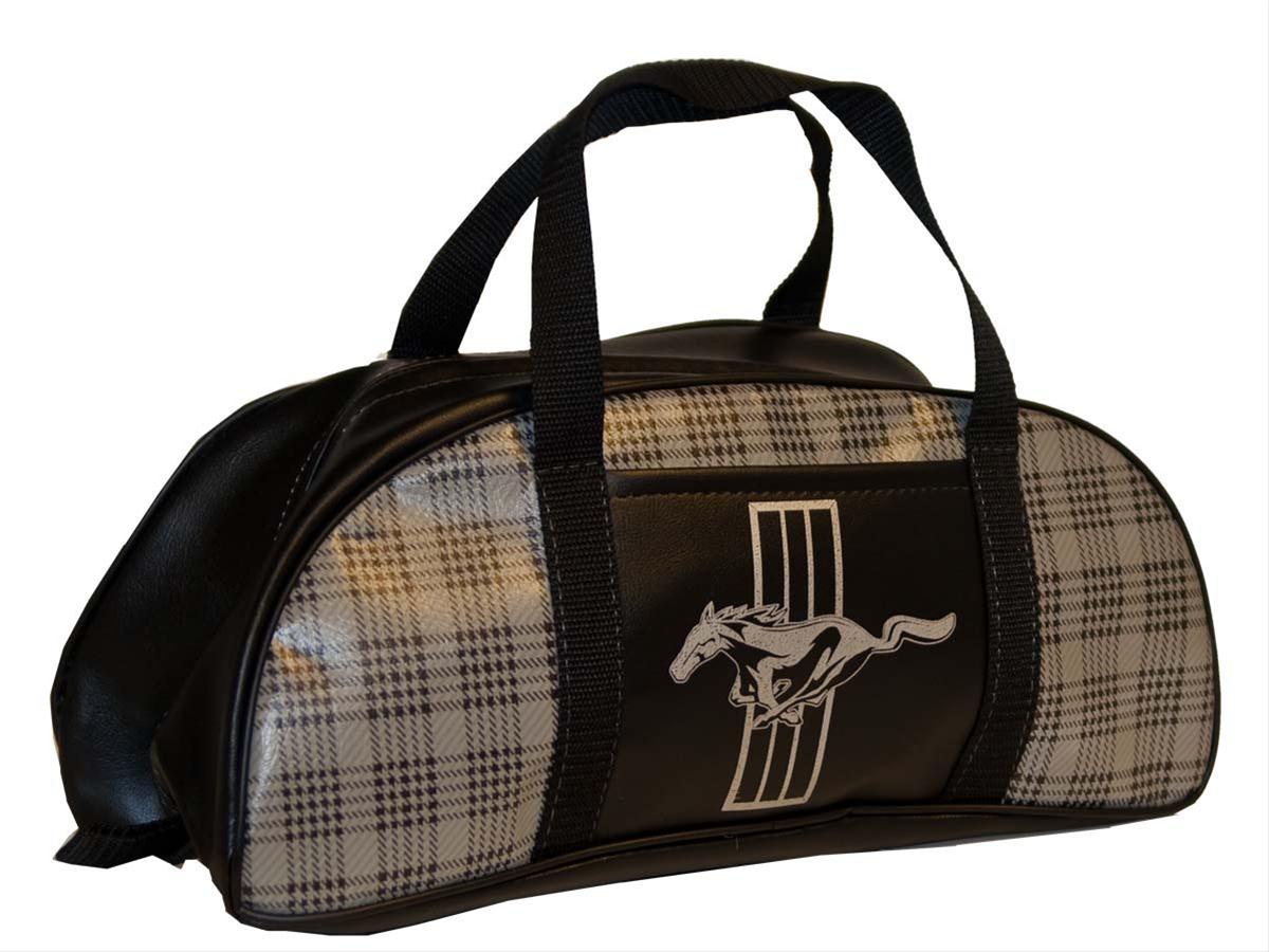 Scott Drake Tote Bags TB-FM-S-PLD Bag, Duffel, Vinyl, Black/Silver, Plaid Design with Mustang Horse Logo, Each