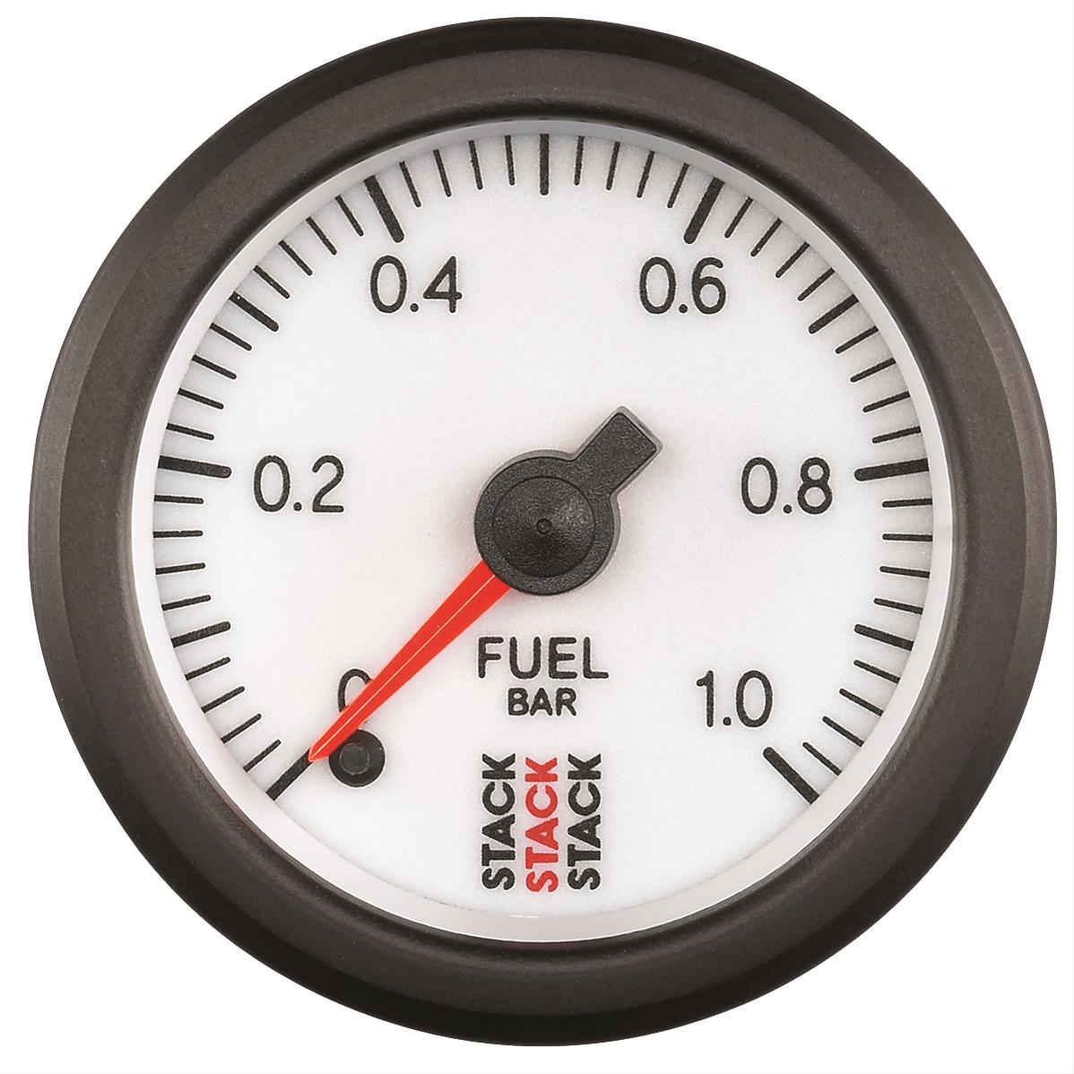 Stack Professional Stepper Motor Analog Gauges ST3353 Fuel Pressure Gauge, Pro Motor, Analog, Electrical, 0-1 Bar, 2 1/16 in. Diameter, White Face, Each
