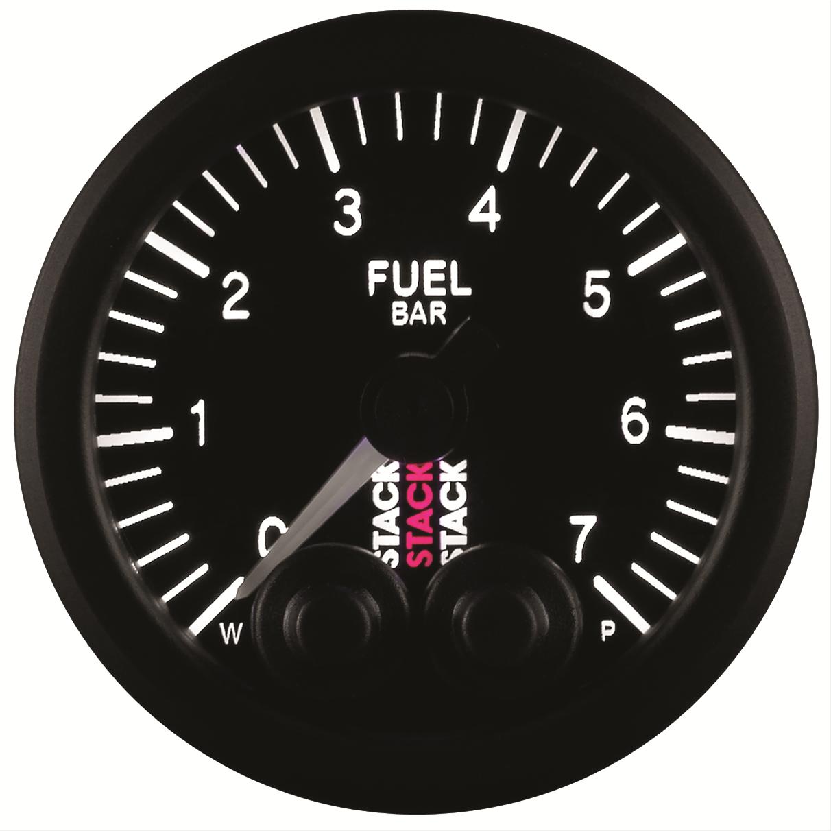 Stack Pro-Control Stepper Motor Analog Gauges ST3505 Fuel Pressure Gauge, Stepper, Analog, Electrical, 0-7 Bar, Multicolor Programmable, Black Face