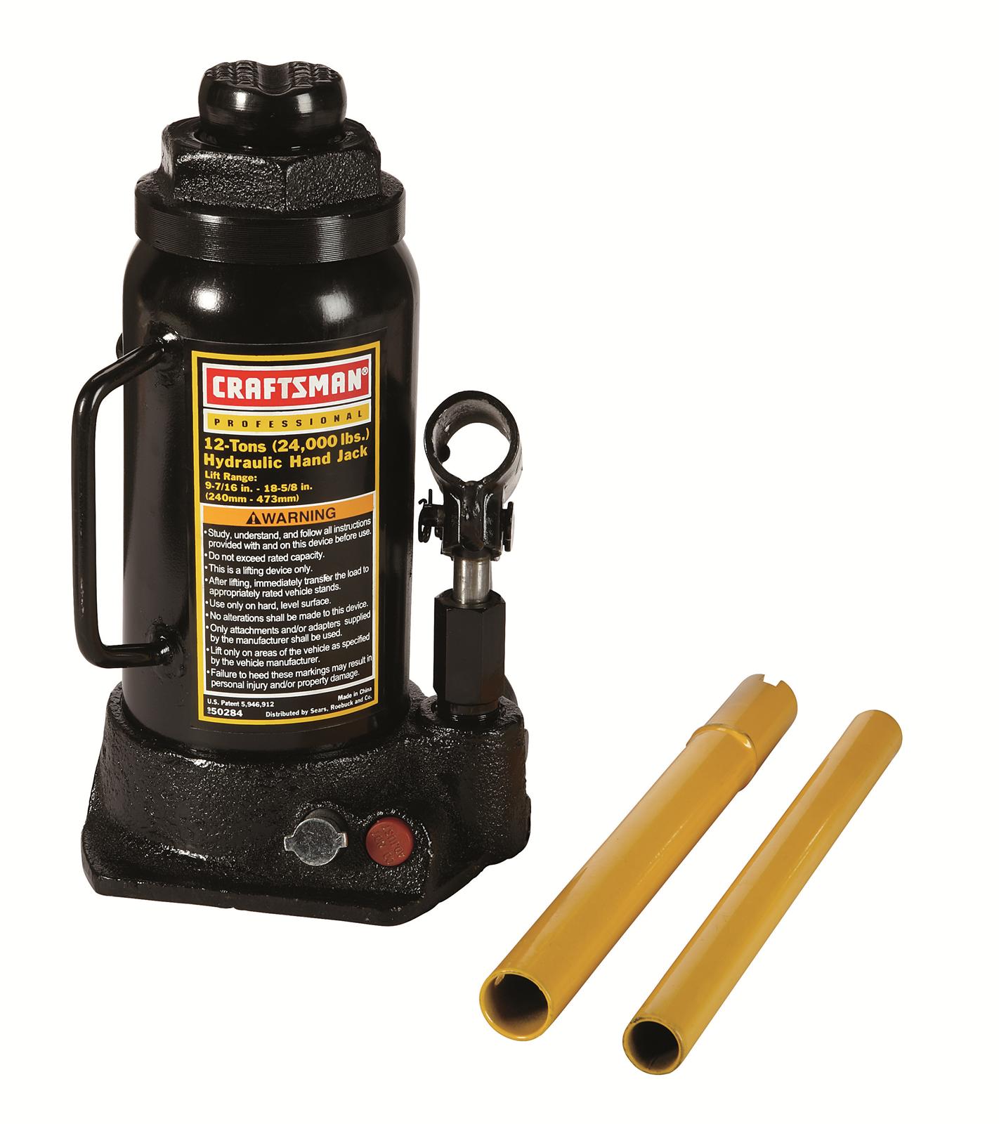 Craftsman Hydraulic Jack 20 Ton Capacity Wide Stance Compact Bottle Steel Black 