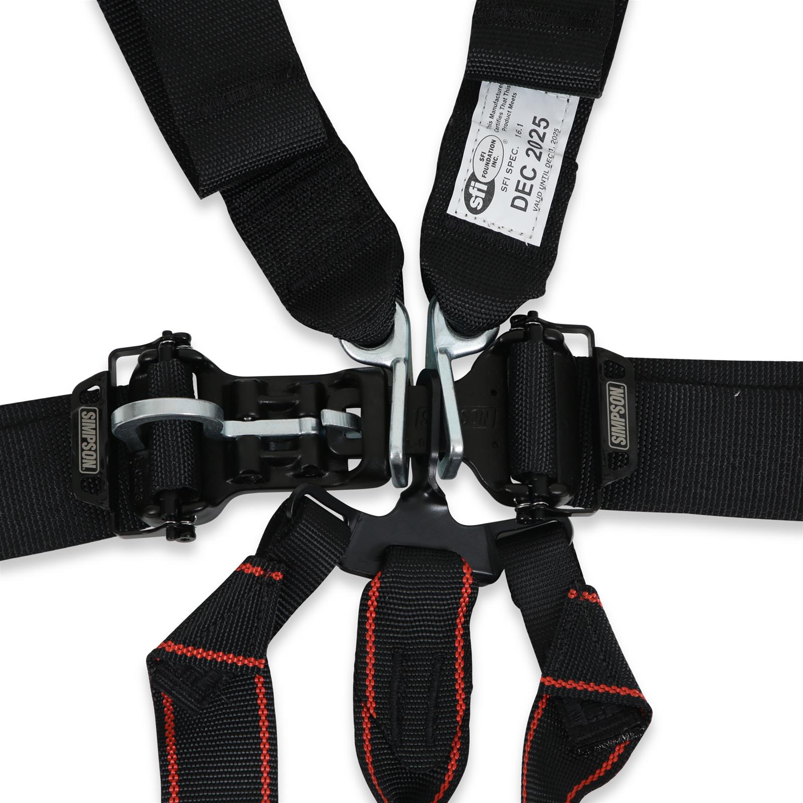 Simpson Double Pull Down Latch and Link SFI 7-Point Harness 12LD7WB Harness, Complete, Latch. 7 Point, 2.00 Should Belt, 2.00 Lap Belt, Individual-Type, Bolt-In, Floor/Roll Bar Mount, Black, Each