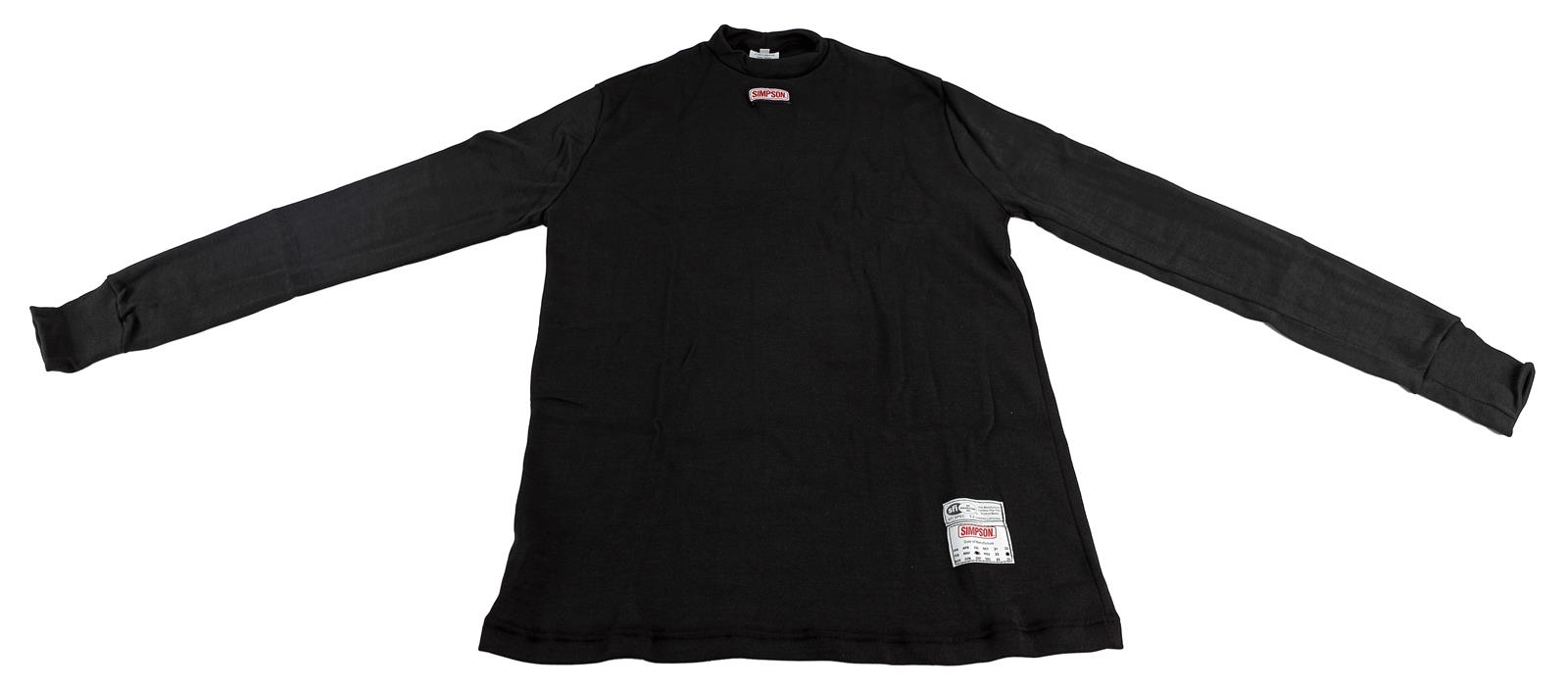 Simpson CarbonX Underwear Shirts 20600X Fire Retardant Shirts, Long Sleeve, CarbonX, Black, Men's X-Large, SFI 3.3/1, Each