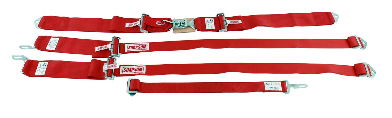 Simpson HANS Compatible Latch and Link 5-Point Harness 29063RH Harness, Complete, 5-Point, Latch, Individual-Type, Bolt-In, Red, Compatible, Each