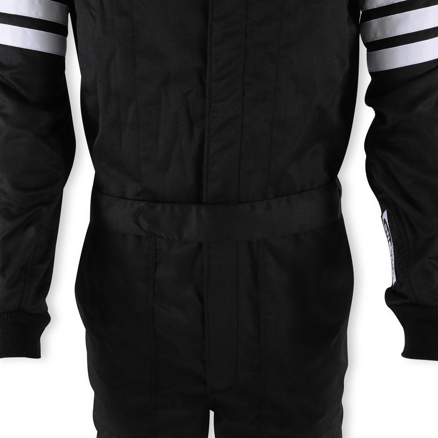 Simpson Racing Classic SFI-5 Driving Suits C402111 Suits, SFI, Men's Small, Two Layer, One-Piece, Nomex®, Black with White Stripes, SFI 3.2A/5, Each