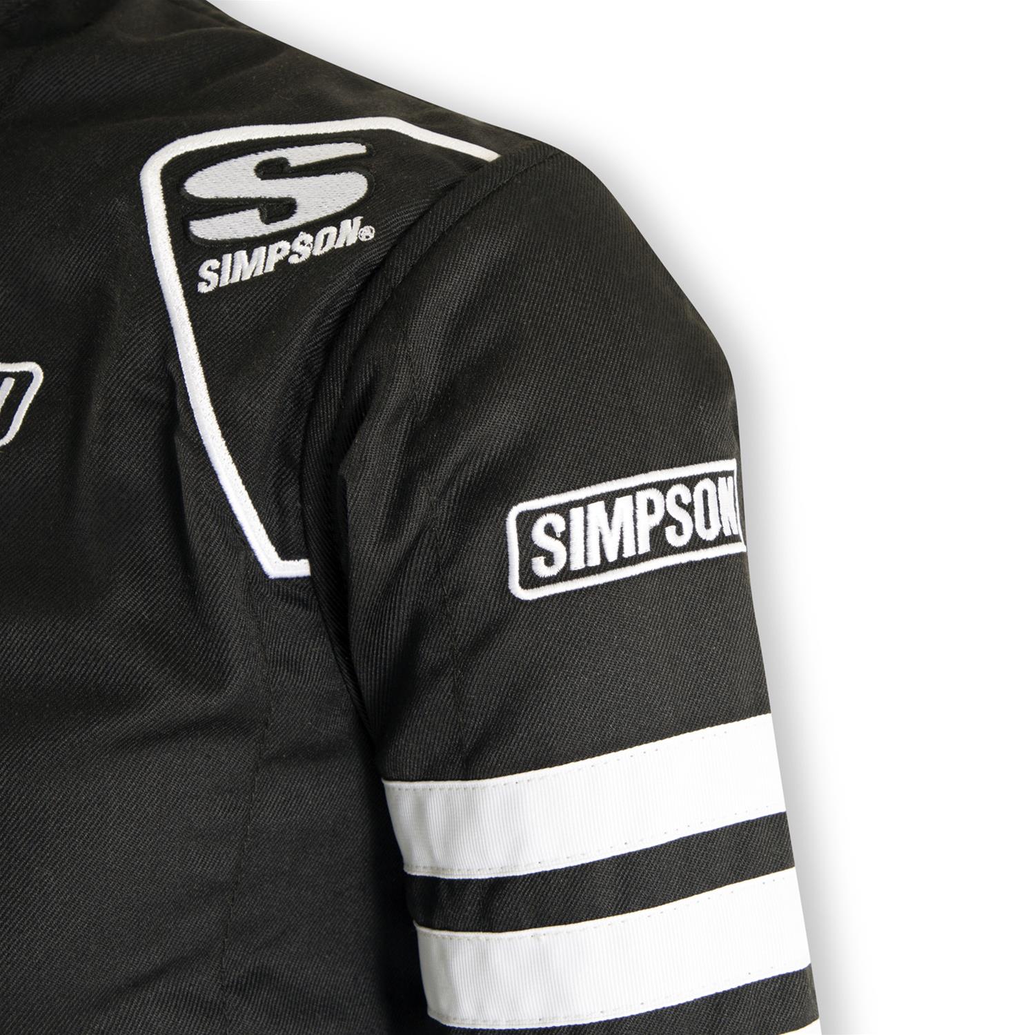 Simpson Racing Classic SFI-5 Jackets C402514 Driving Jacket, Double Layer, Satin/Twill, Nomex®, 2X-Large, Black with White Stripes, with Arm Restraints, Each
