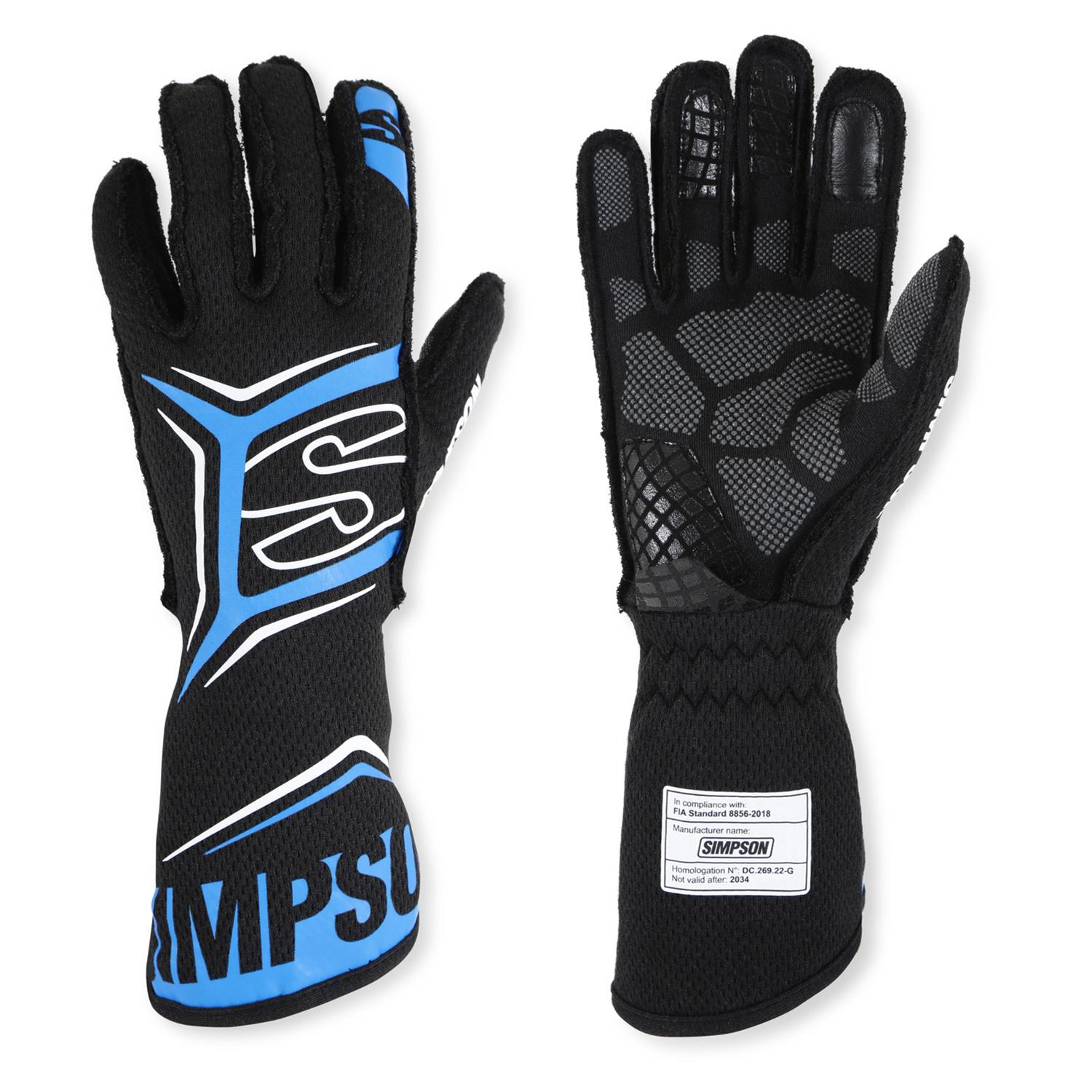 Simpson Magnata Racing Gloves MGXB Driving Gloves, Gloves, One Layer, Nomex®, Black/Blue, FIA 8856-2018, SFI 3.5/5, X-Large, Pair
