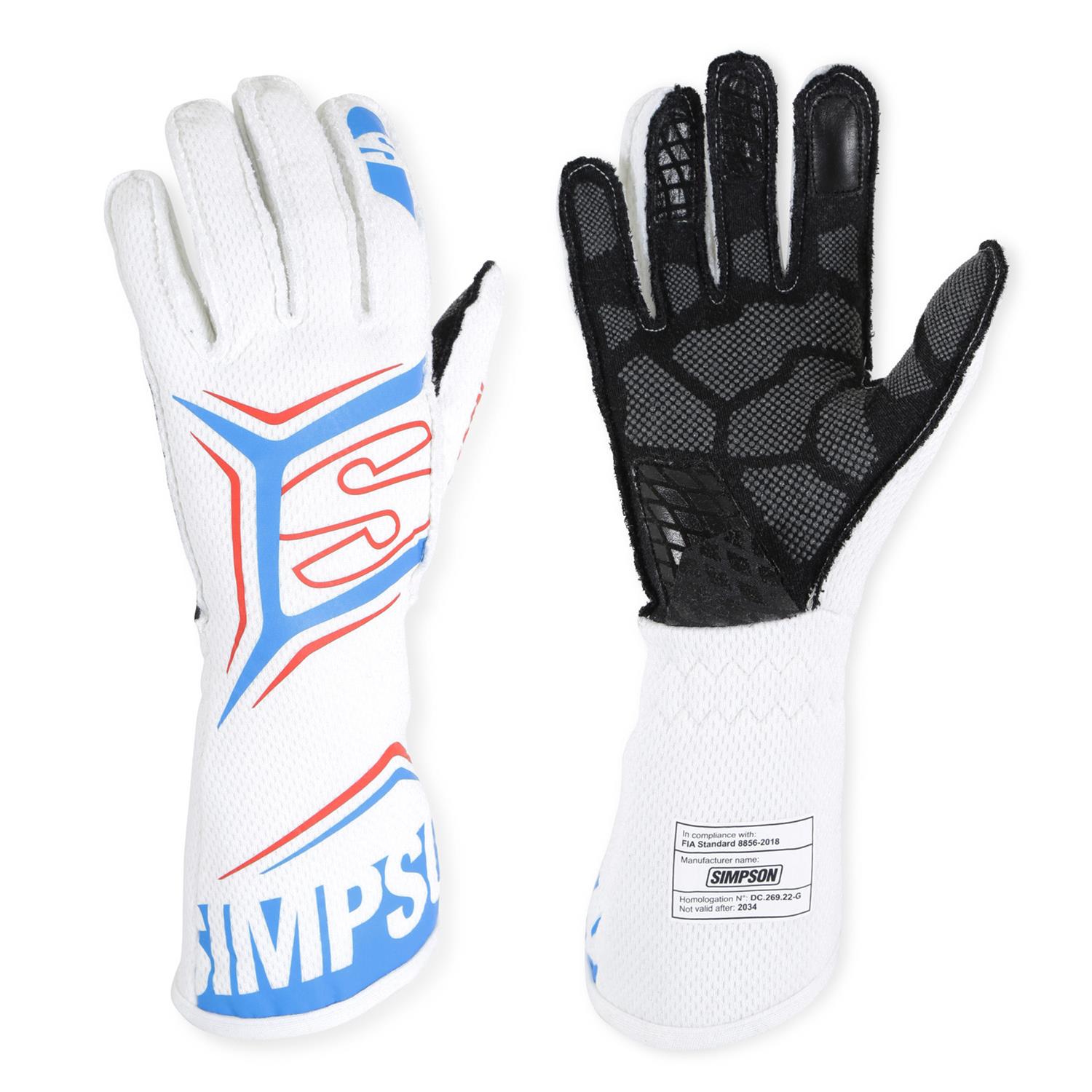 Simpson Magnata Racing Gloves MGXW Driving Gloves, Gloves, One Layer, Nomex®, Blue/White, FIA 8856-2018, SFI 3.5/5, X-Large, Pair thumbnail 2