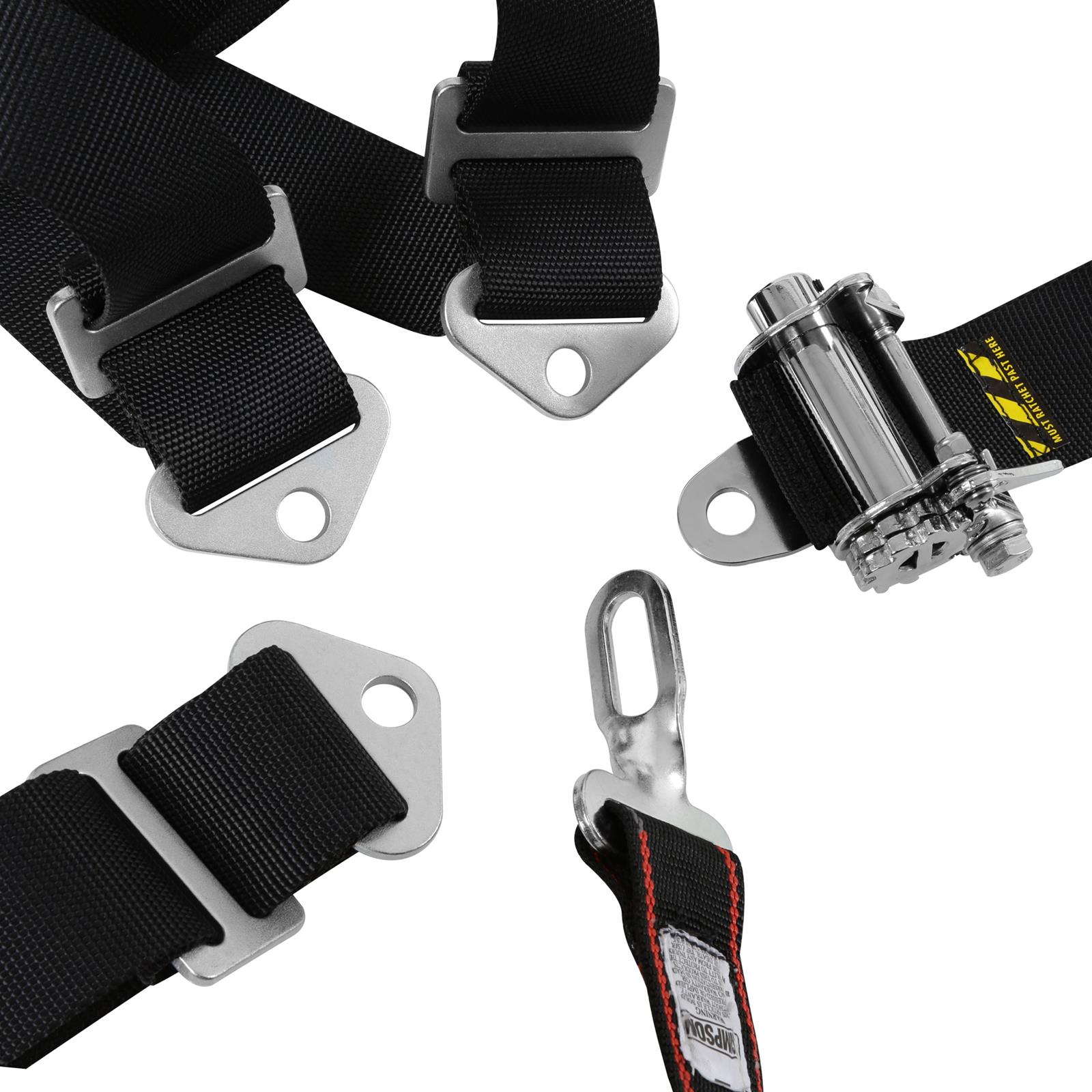 Simpson Ratchet 5-Point Harness SB51204-2IN Harness, Complete, Latch, Individual-Type, Ratchet, Bolt-In, Floor/Roll Bar Mount, 2 in., Black, Each thumbnail 2