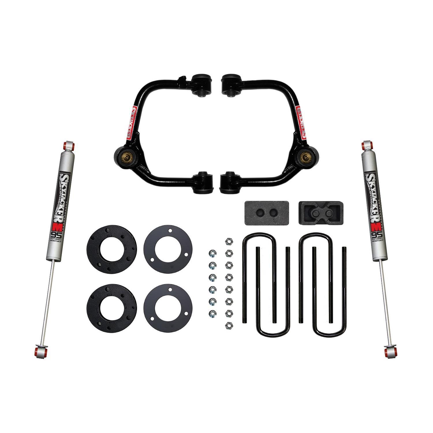 Skyjacker Suspension Lift Kits for 2021 F-150 - F2130PM Lift, Upper Control Arm, Rear Leaf Blocks, 3 in. Lift, M95 Series Rear Shocks, Ford, Kit