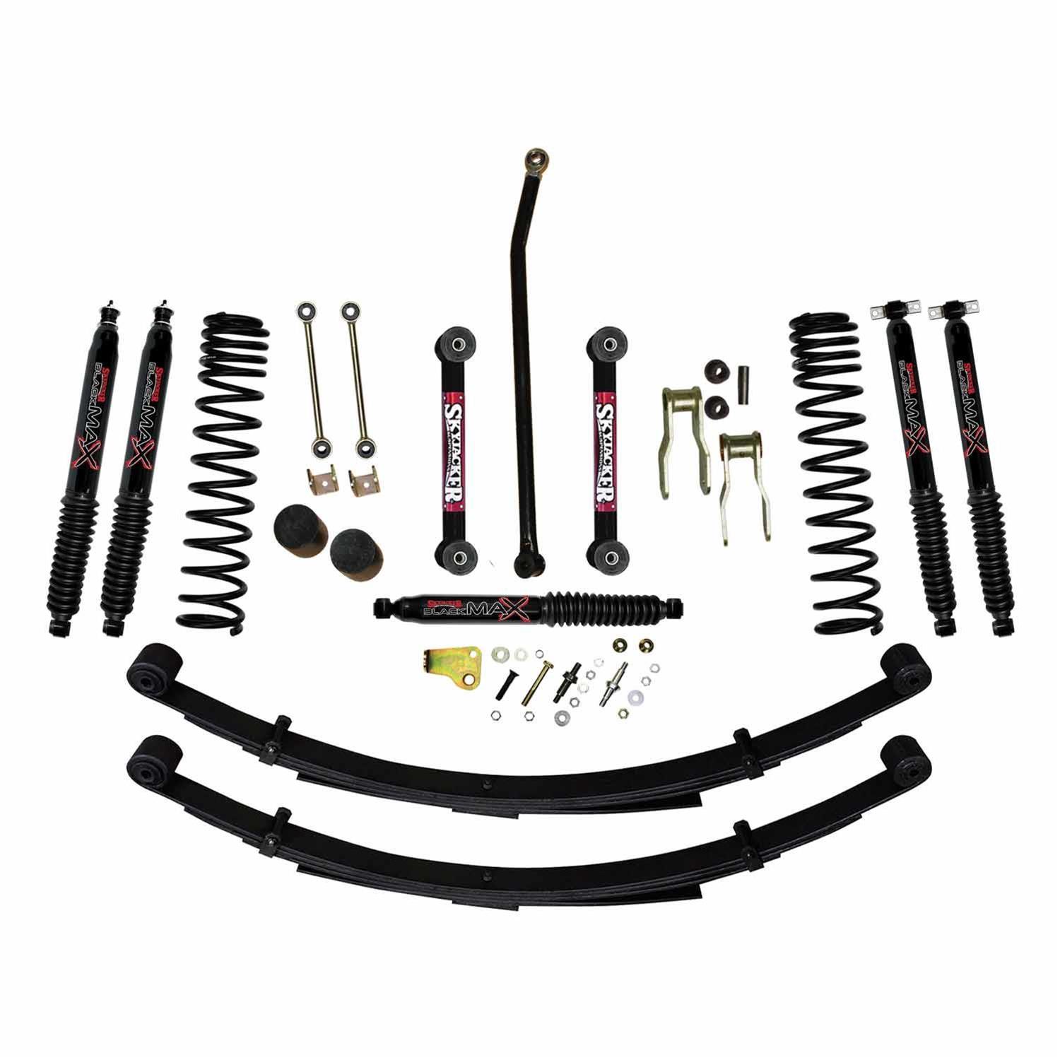 Skyjacker Jeep XJ/MJ 4.5in Suspension Lift System w/ Rear Leaf Springs & Black Max Shocks (2x skyJC25RSB, 1x skyJC45FDR, 1x skyJC4058SB)