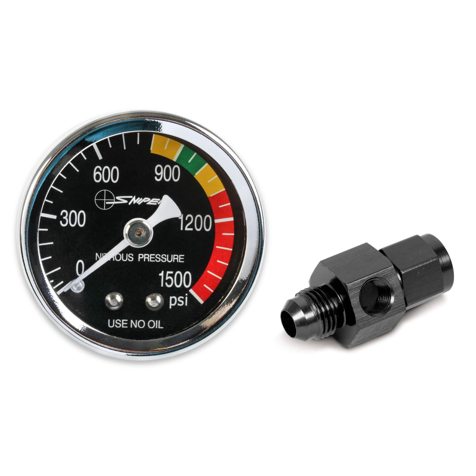 Holley Sniper Nitrous Pressure Gauges 15954NOS Gauge, Pressure, 0-1,500 psi, 1 1/2 in., Analog, Mechanical, Black Face, Each