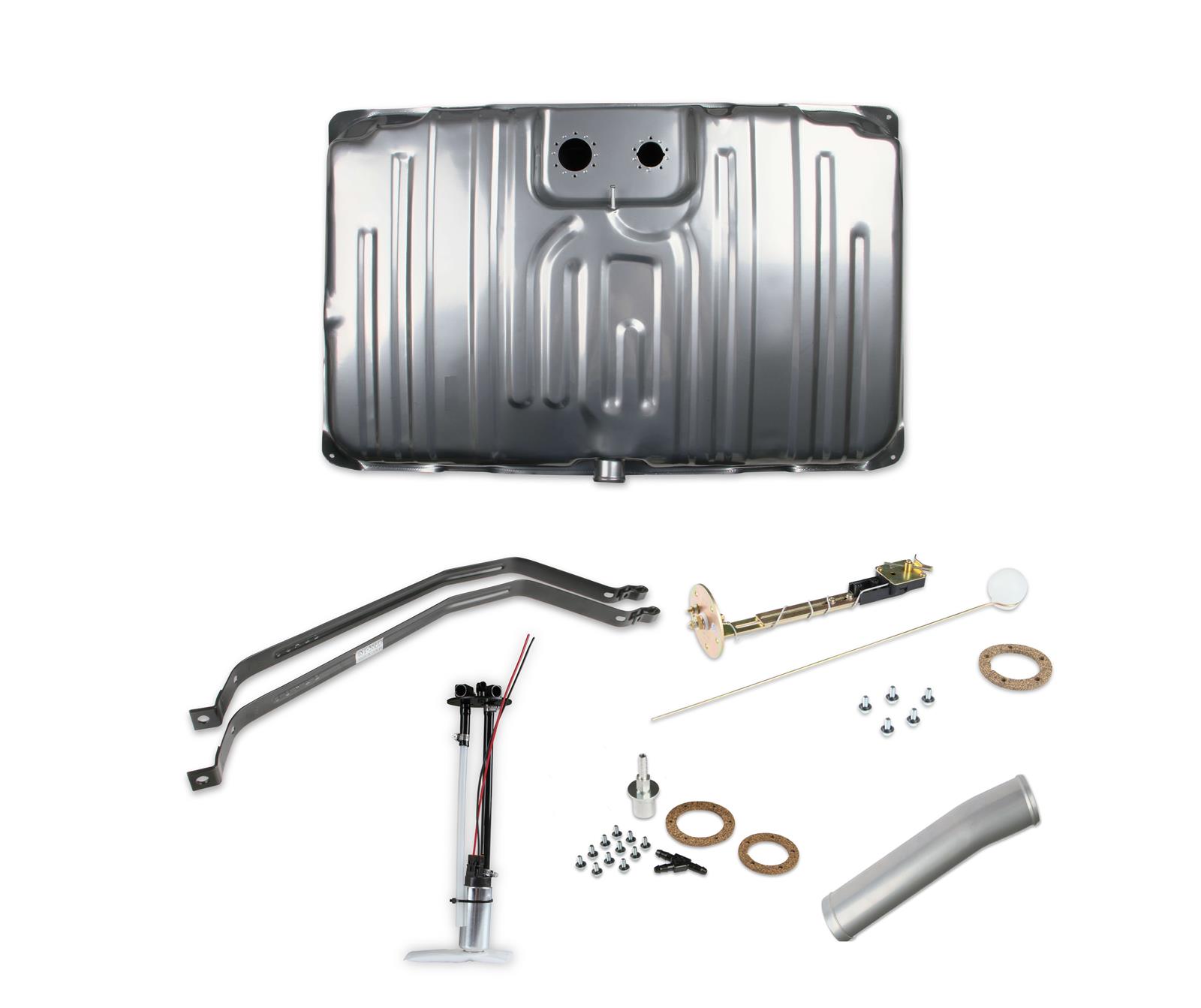 Holley Sniper EFI Conversion Fuel Tanks for 1971-1972 GS, GS 455, SKYLARK - 19-122 Tanks, Sniper, 20 Gallon, Steel, Silver, Pump, 13.5V, 67 gph, 1/4 in. Female Thread, Sending Unit, 0-90 ohm, Buick, Kit