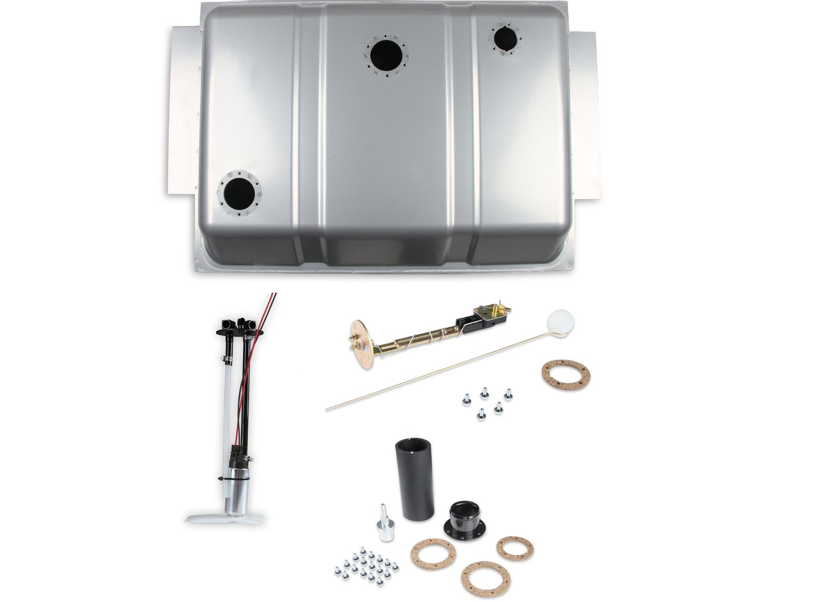 Holley Sniper EFI Fuel Tank Systems 19-184 Tank, Sniper, 18 Gallon, Steel, Silver, Pump, 13.5V, 67 gph, 1/4 in. Female Thread, Sending Unit, 0-30 ohm, Chevy, Truck, Kit