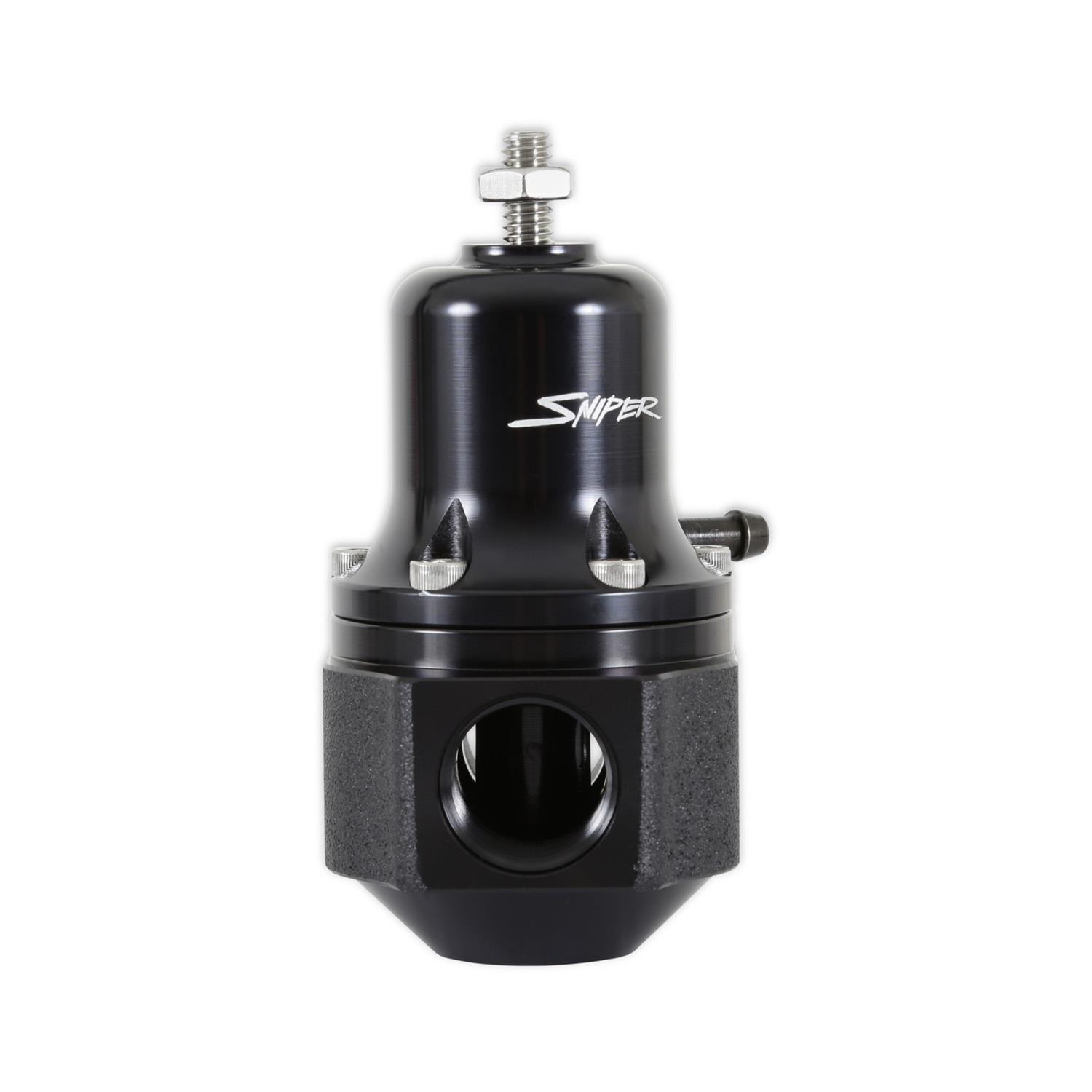 Holley Sniper EFI Fuel Regulators 19-395 Pressure Regulators, Sniper, EFI, 40-130 psi, Bypass, Return Style, Inline, -8 AN Ends, Female Thread, Aluminum, Black, with Bracket, Each thumbnail 7