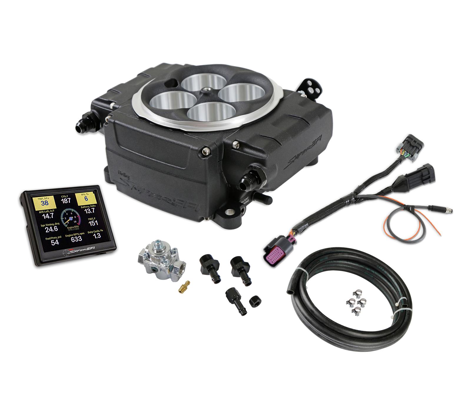Holley Sniper 2 EFI Fuel Injection Upgrade Kits 550-511-3AE System, from 1 Upgrade, Throttle body, Black, 4150 Flange, 650 hp Max, 800 CFM, Regulator, 3.5 in. Display, Kit thumbnail 2