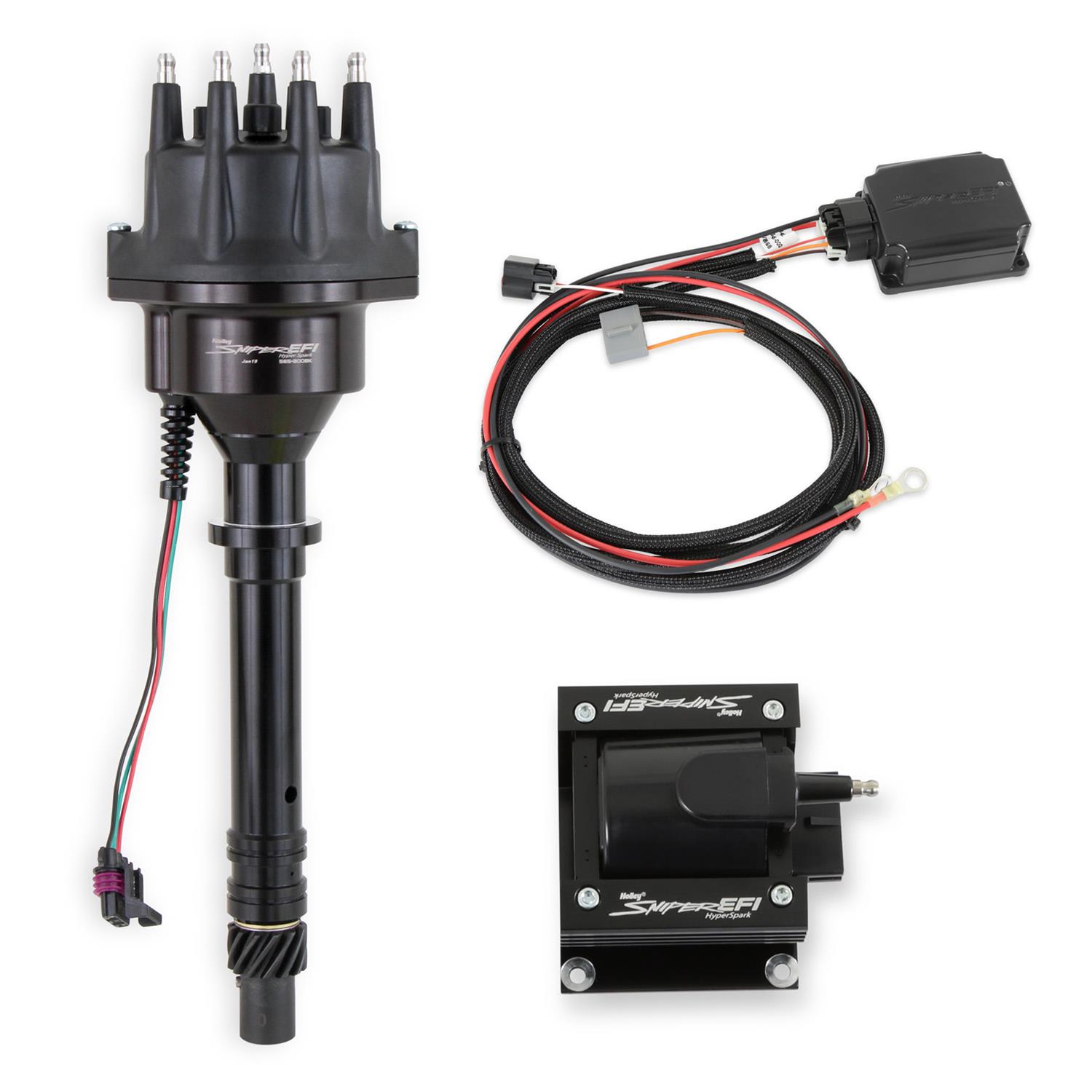 Holley Sniper 2 EFI 650 HP Inline Pump Fuel Injection Systems with Power Distribution Module 550-511-3PK-SBC System, 2, Self-Tuning, Throttle body, Black, 4150 Flange, hp Max, 800 CFM, Pump, PDM, 3.5 in. Display, Chevy, Kit thumbnail 4