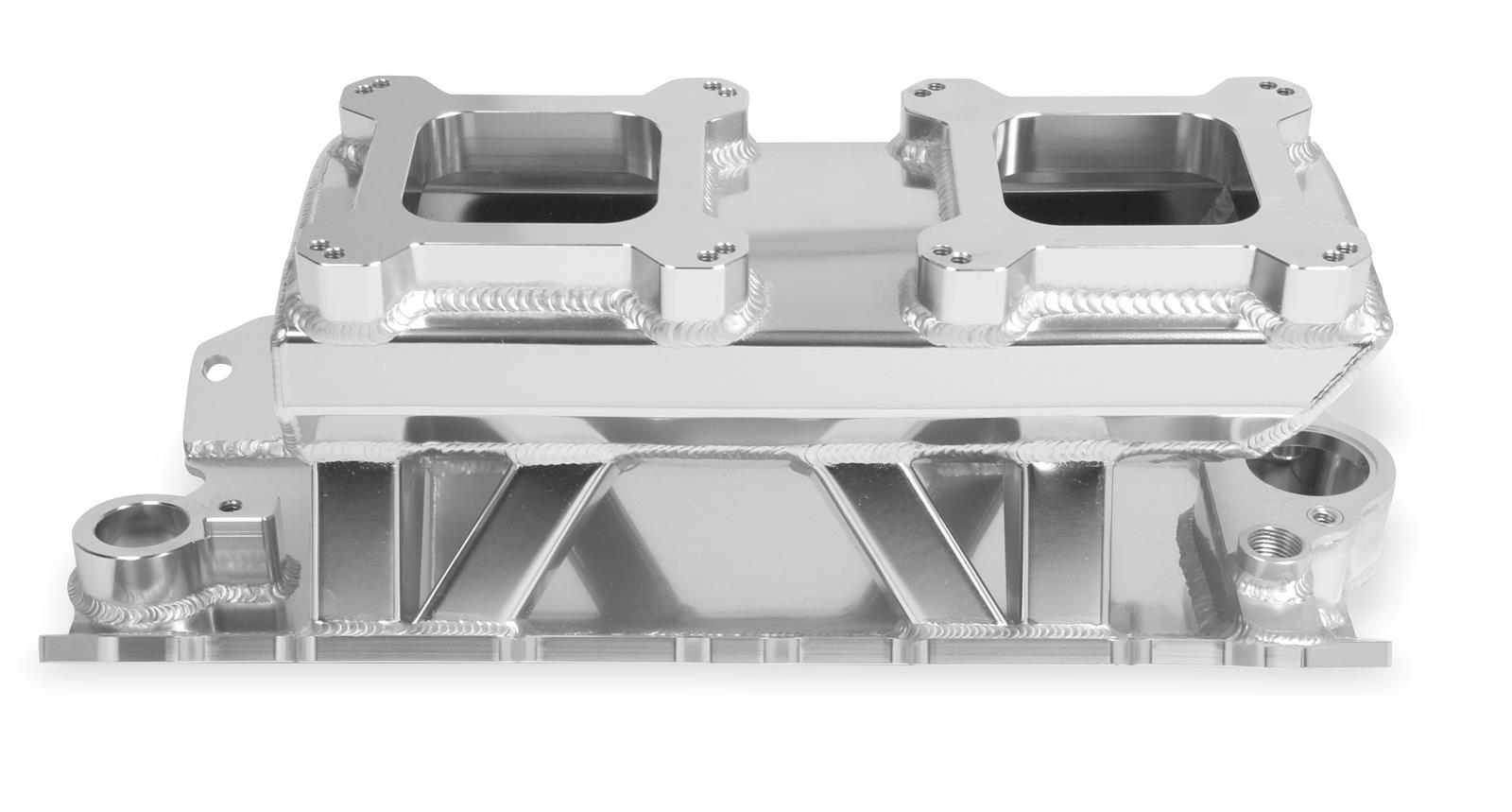 Holley Sniper Carbureted Fabricated Intake Manifolds 825071 Manifolds, Sniper, Carbureted, Dual, 4150 Flange, 1,800-7,000 RPM, 6.771 in. Tall, Welded Aluminum, Silver, Chevy, 262-400ci, Each thumbnail 5
