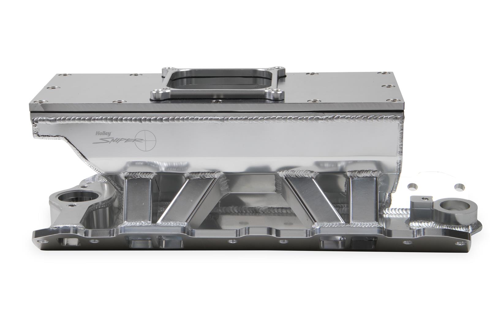 Holley Sniper Carbureted Fabricated Intake Manifolds 825131 Manifolds, Sniper, Carbureted, Single, 4500 Flange, 1,800-7,000 RPM, 8.503 in. Tall, Welded Aluminum, Silver, Chevy, 262-400ci, Each thumbnail 7