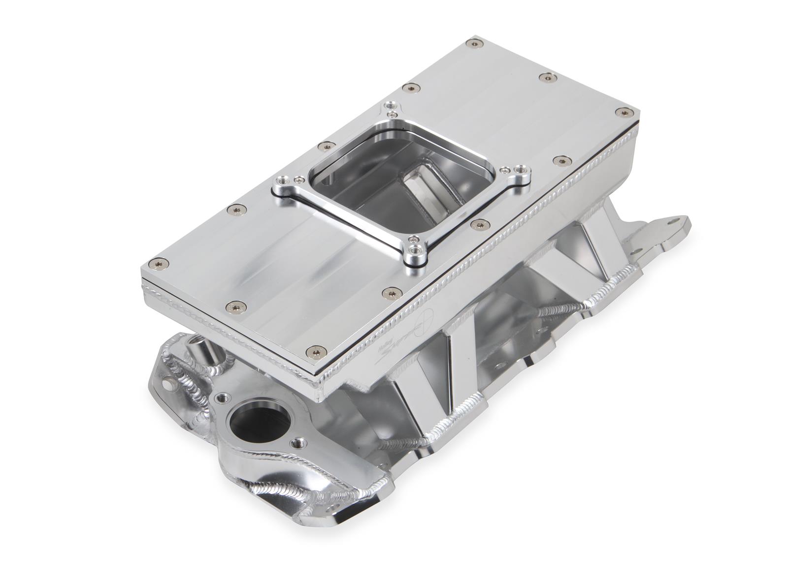 Holley Sniper Carbureted Fabricated Intake Manifolds 825131 Manifolds, Sniper, Carbureted, Single, 4500 Flange, 1,800-7,000 RPM, 8.503 in. Tall, Welded Aluminum, Silver, Chevy, 262-400ci, Each thumbnail 6
