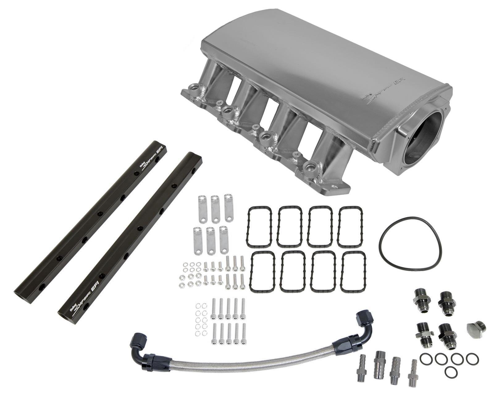 Holley Sniper EFI Fabricated Intakes 830111-1 Intake Manifolds, EFI, Hi-Ram, Stock Port, 102mm Throttle Body, 1,500-6,500 RPM, Welded Aluminum, Silver, Chevy, LS, 7.0L, Kit