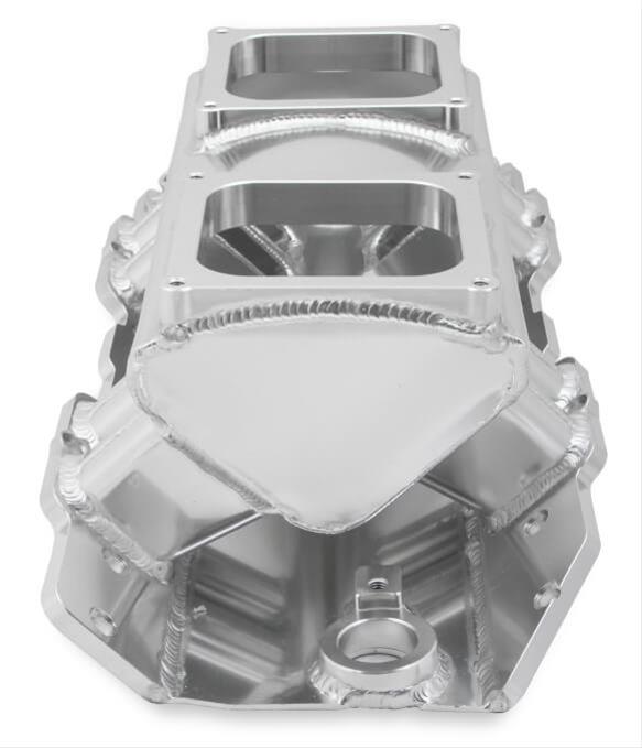 Holley Sniper Carbureted Fabricated Intake Manifolds 835171 Manifolds, Sniper, Carbureted, Dual, 4500 Flange, Rectangular Port, 1,800-7,000 RPM, Welded Aluminum, Silver, Chevy, 396-454ci, Each