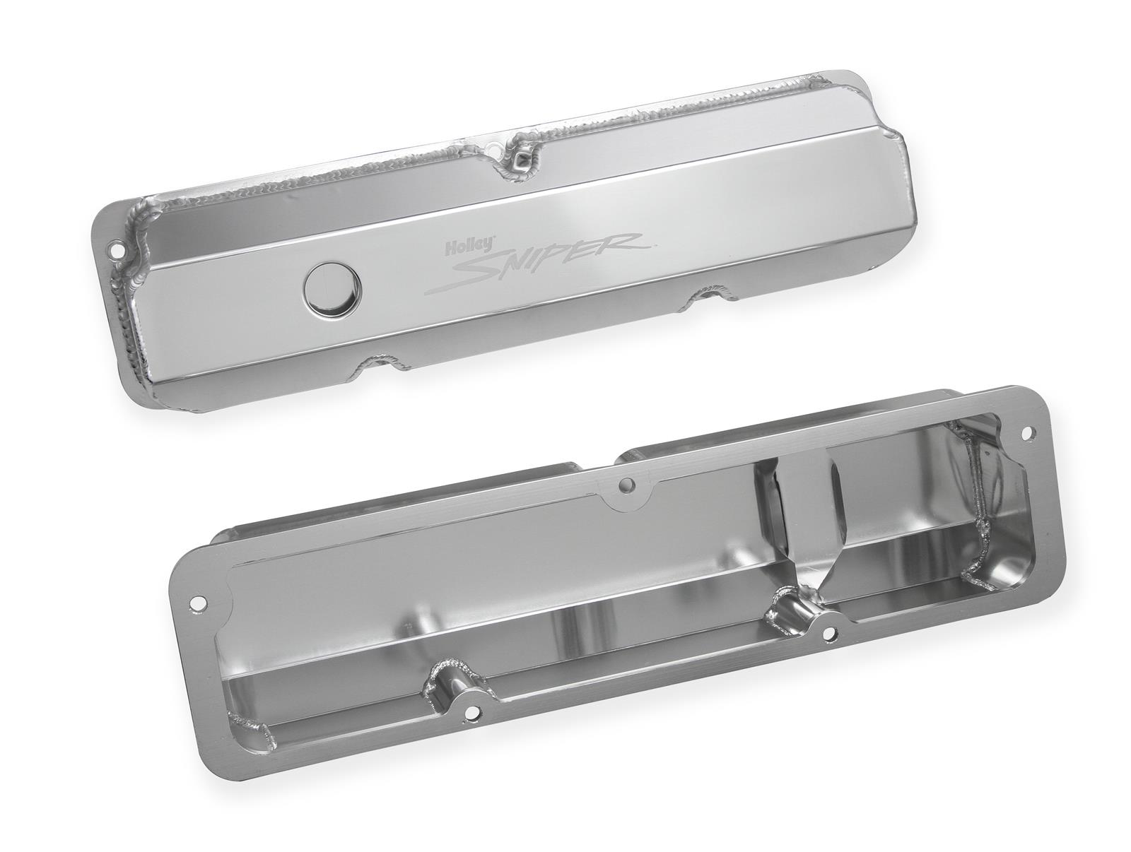 Holley Sniper Fabricated Aluminum Valve Covers 890001 Covers, EFI, Fabricated, Aluminum, 3.5 in. Tall, Baffled, Silver Gloss, 1.25 in. Breather Holes, Hardware, Ford, FE, 332-428ci, Pair thumbnail 4