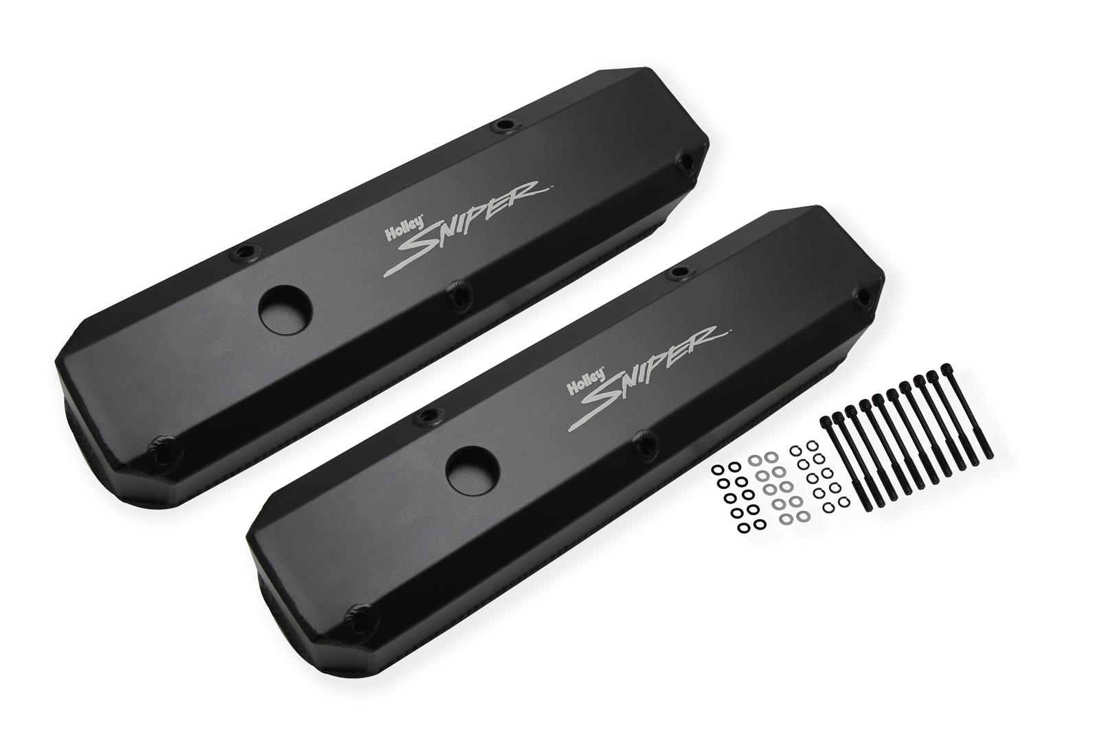 Holley Sniper Fabricated Aluminum Valve Covers 890003B Covers, EFI, Fabricated, Aluminum, Short, Baffled, Black, 1.25 in. Breather Holes, Hardware, Chrysler, Dodge, Plymouth, 273-360ci, Pair thumbnail 5