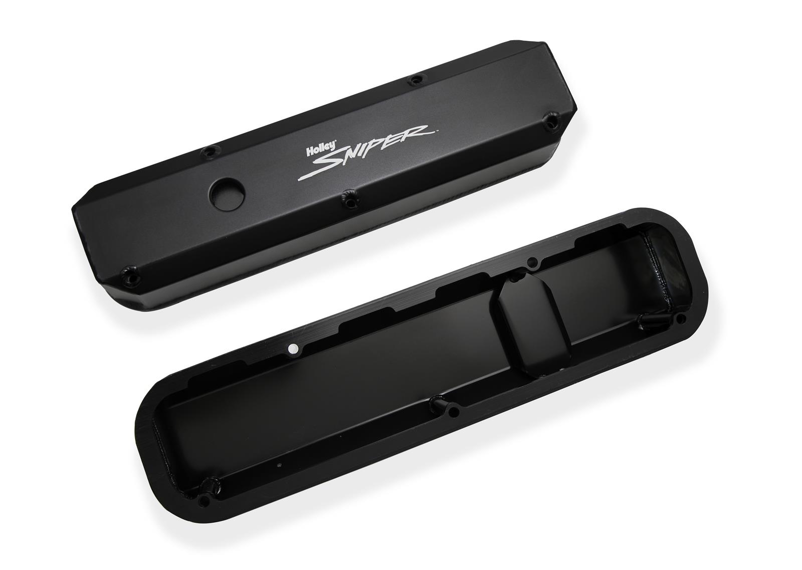 Holley Sniper Fabricated Aluminum Valve Covers 890003B Covers, EFI, Fabricated, Aluminum, Short, Baffled, Black, 1.25 in. Breather Holes, Hardware, Chrysler, Dodge, Plymouth, 273-360ci, Pair thumbnail 3