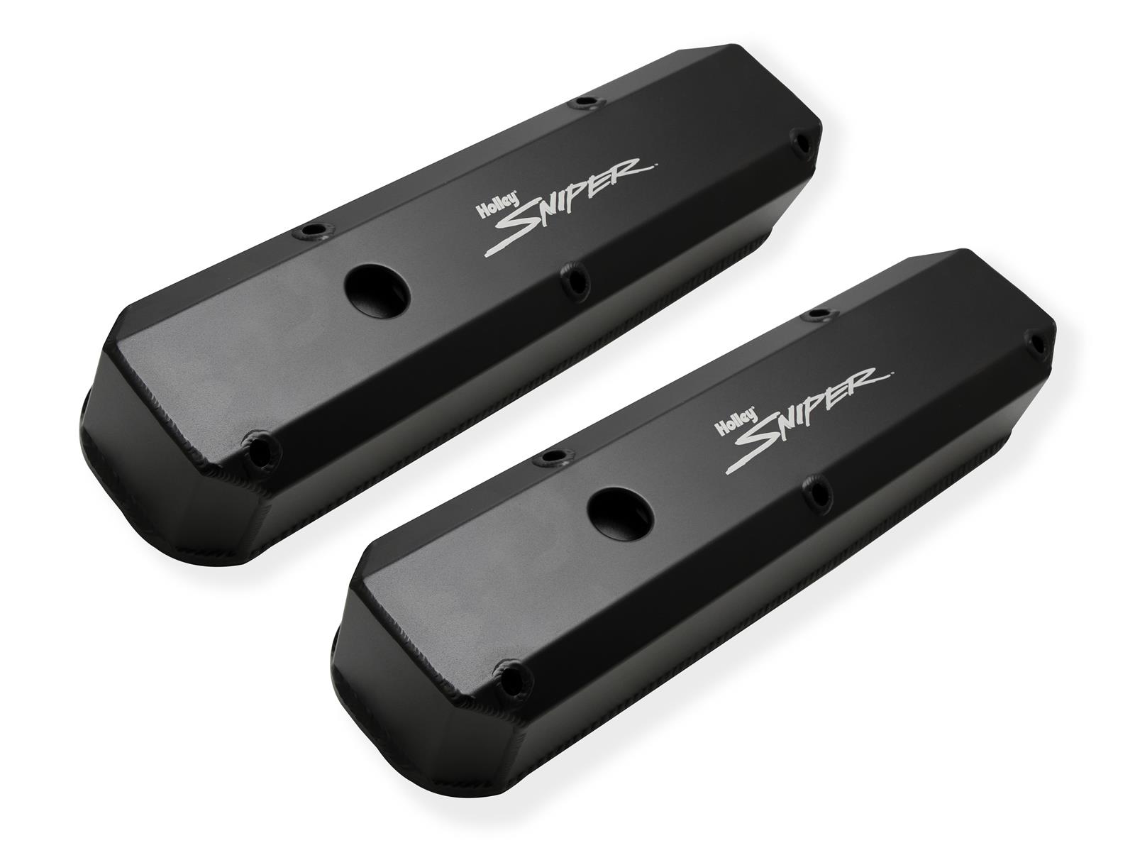 Holley Sniper Fabricated Aluminum Valve Covers 890003B Covers, EFI, Fabricated, Aluminum, Short, Baffled, Black, 1.25 in. Breather Holes, Hardware, Chrysler, Dodge, Plymouth, 273-360ci, Pair thumbnail 2