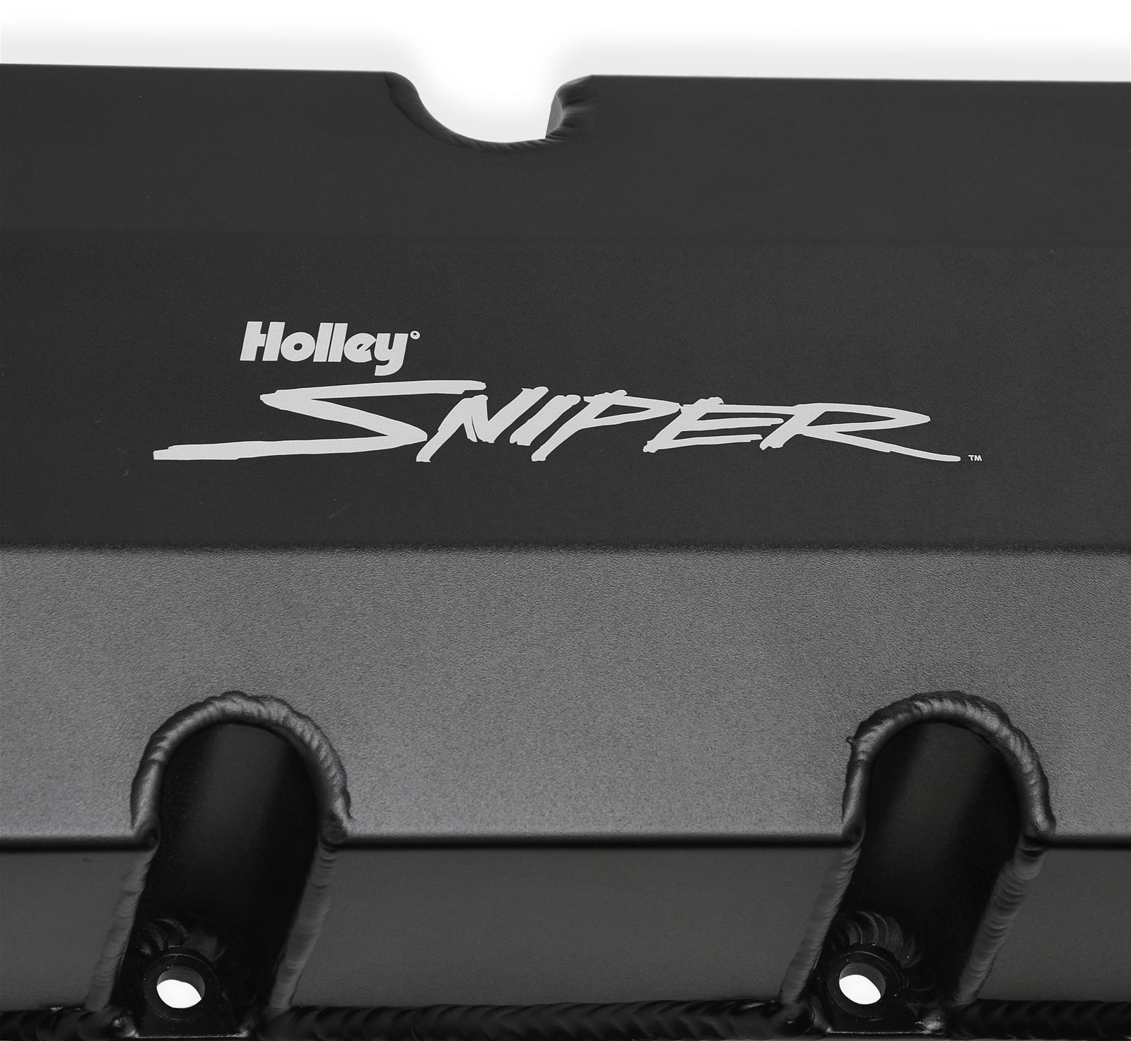 Holley Sniper Fabricated Aluminum Valve Covers 890004B Covers, EFI, Fabricated, Aluminum, 3.5 in. Tall, Baffled, Black, 1.25 in. Breather Holes, Hardware, Chevy, 396-454ci, Pair