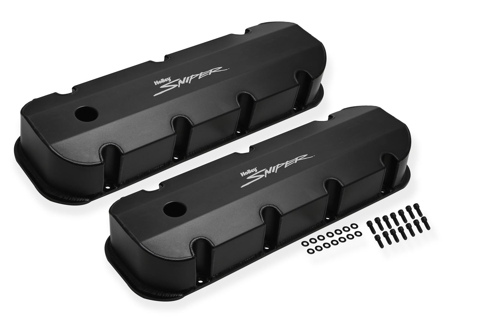 Holley Sniper Fabricated Aluminum Valve Covers 890004B Covers, EFI, Fabricated, Aluminum, 3.5 in. Tall, Baffled, Black, 1.25 in. Breather Holes, Hardware, Chevy, 396-454ci, Pair thumbnail 6