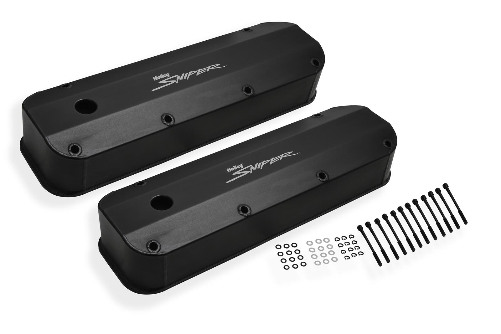 Holley Sniper Fabricated Aluminum Valve Covers 890007B Covers, EFI, Fabricated, Aluminum, 4.0 in. Tall, Baffled, Black Gloss, 1.25 in. Breather Holes, Hardware, Ford, 429-460ci, Pair thumbnail 5
