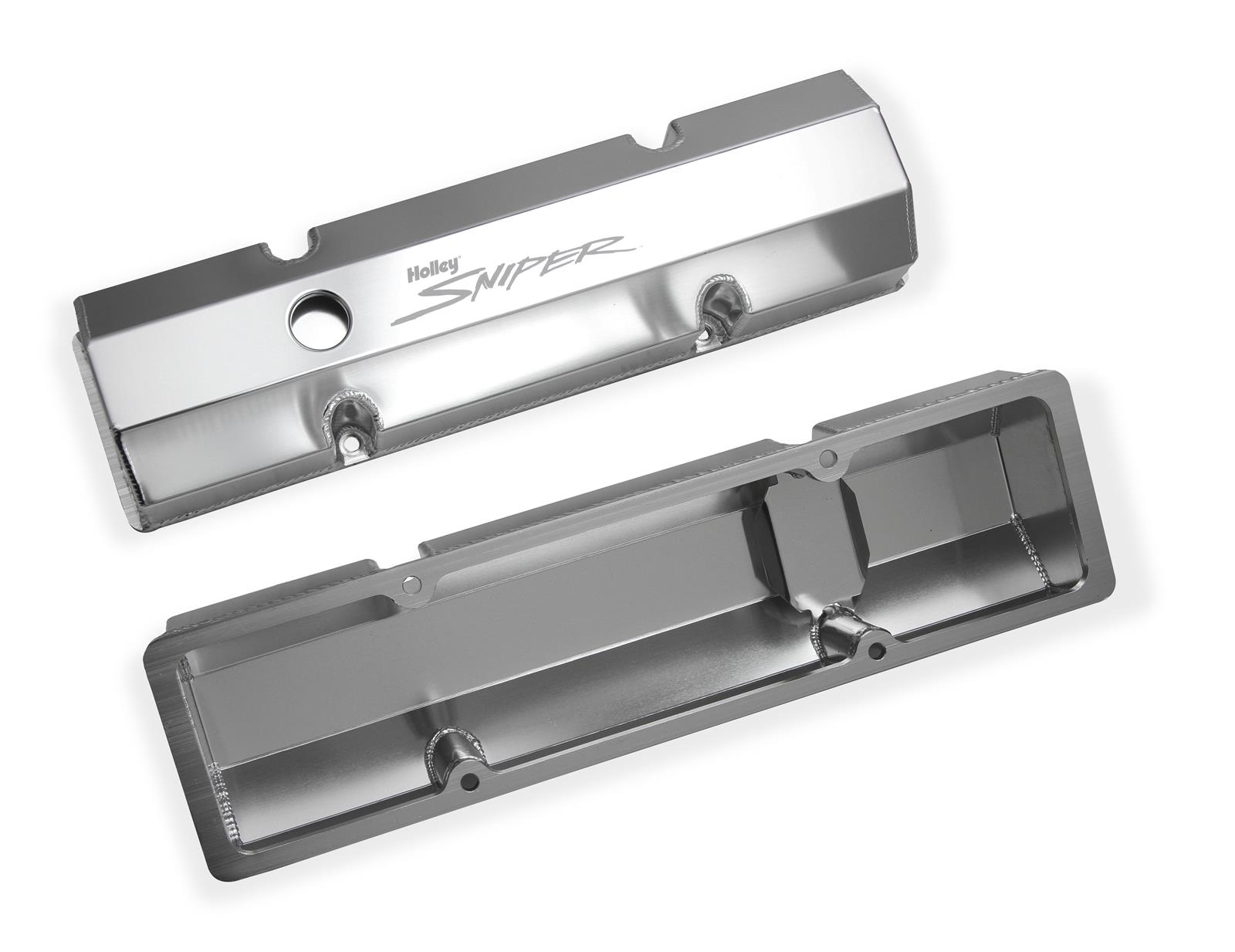 Holley Sniper Fabricated Aluminum Valve Covers 890010 Covers, EFI, Fabricated, Aluminum, Short, Baffled, Silver Gloss, 1.25 in. Breather Holes, Hardware, Chevy, Small Block, 283-400ci, Pair thumbnail 3