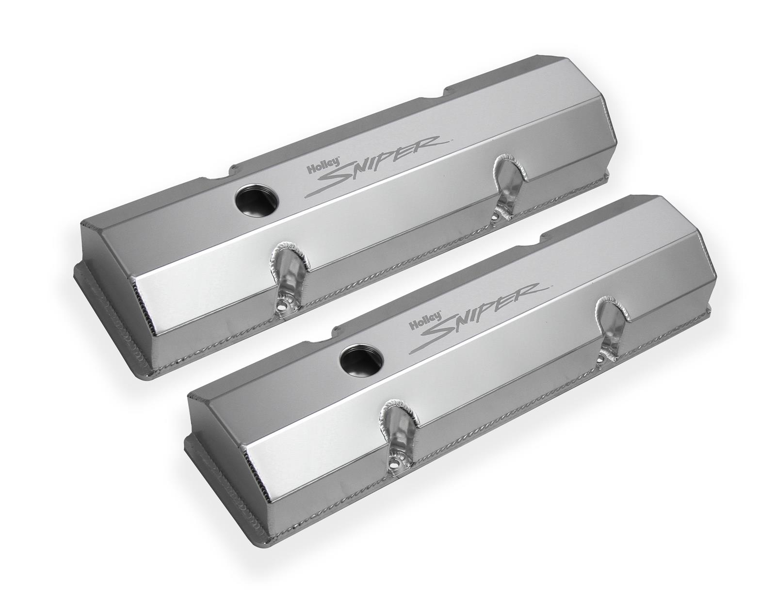 Holley Sniper Fabricated Aluminum Valve Covers 890010 Covers, EFI, Fabricated, Aluminum, Short, Baffled, Silver Gloss, 1.25 in. Breather Holes, Hardware, Chevy, Small Block, 283-400ci, Pair thumbnail 2